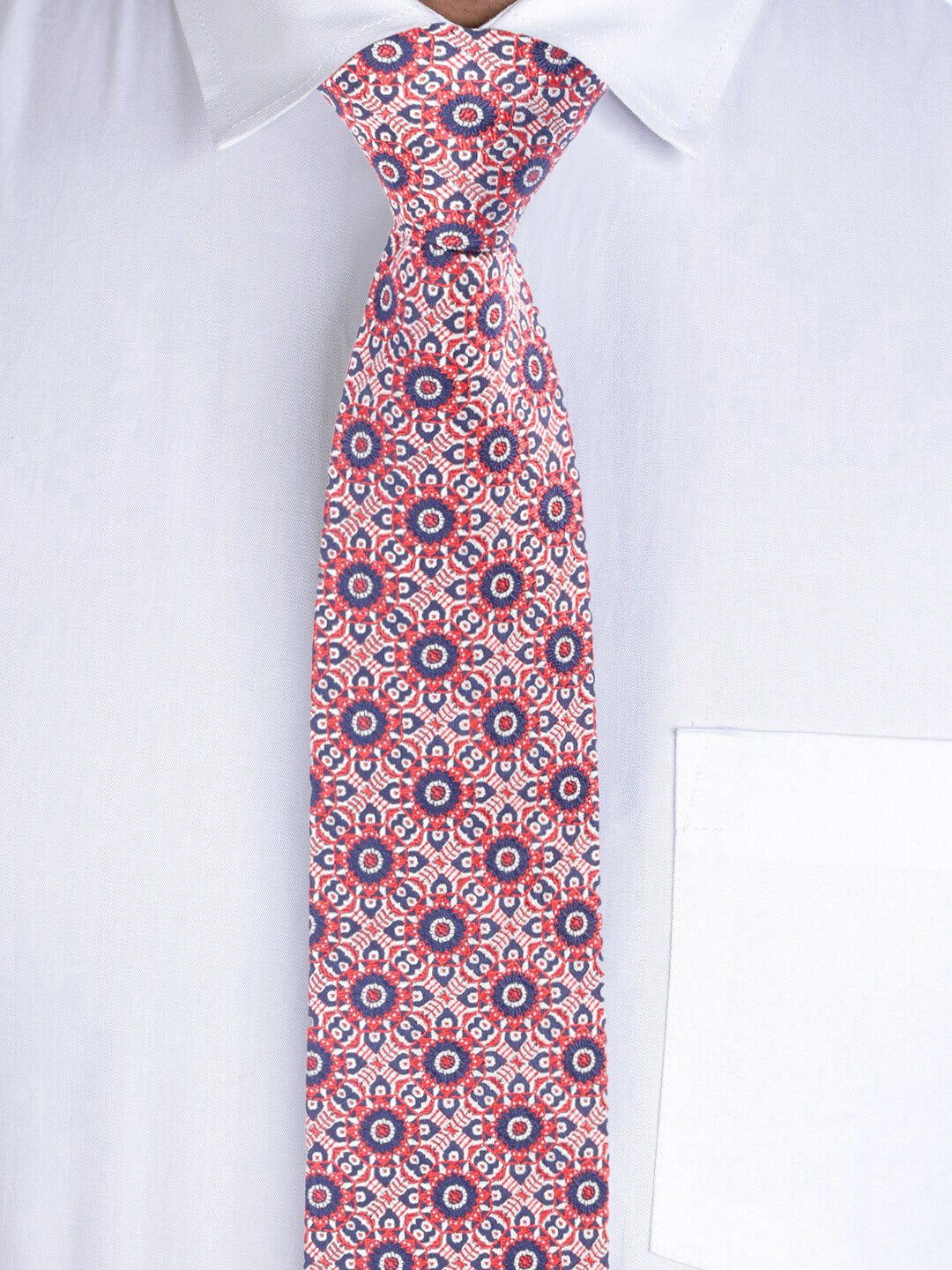 Geometric Orange Silk Necktie
