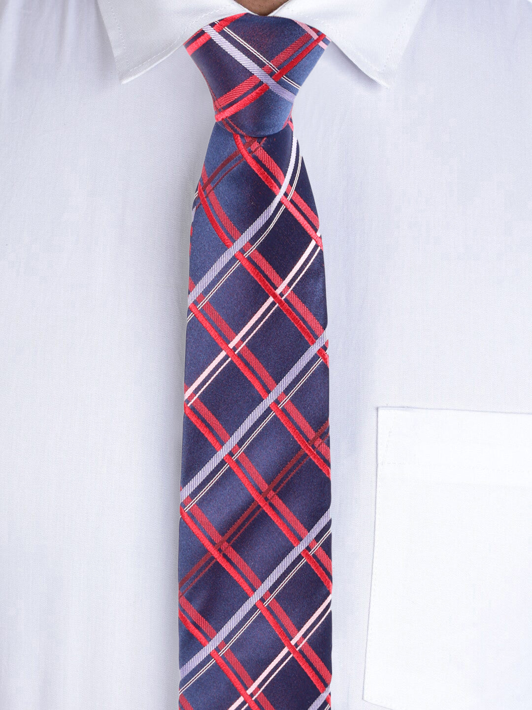 Checked Blue Silk Necktie