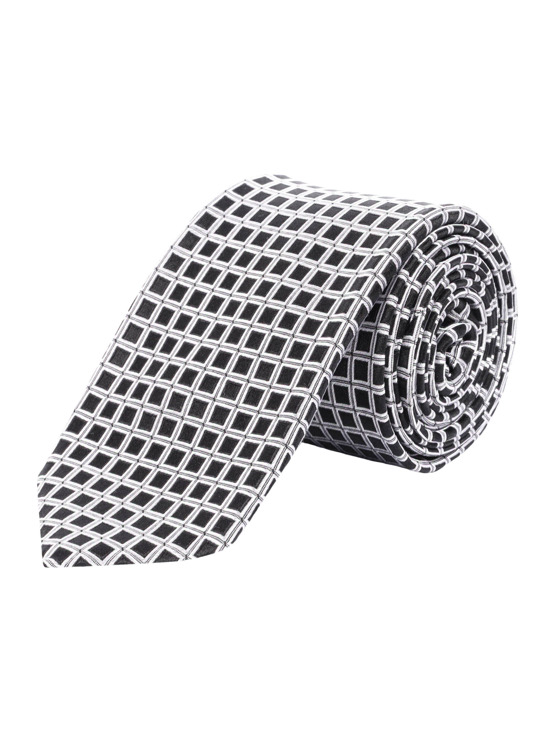 Black & White Geometric Printed Silk Necktie