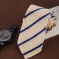 Alvaro Castagnino Men Beige & Blue Woven Striped Skinny Tie