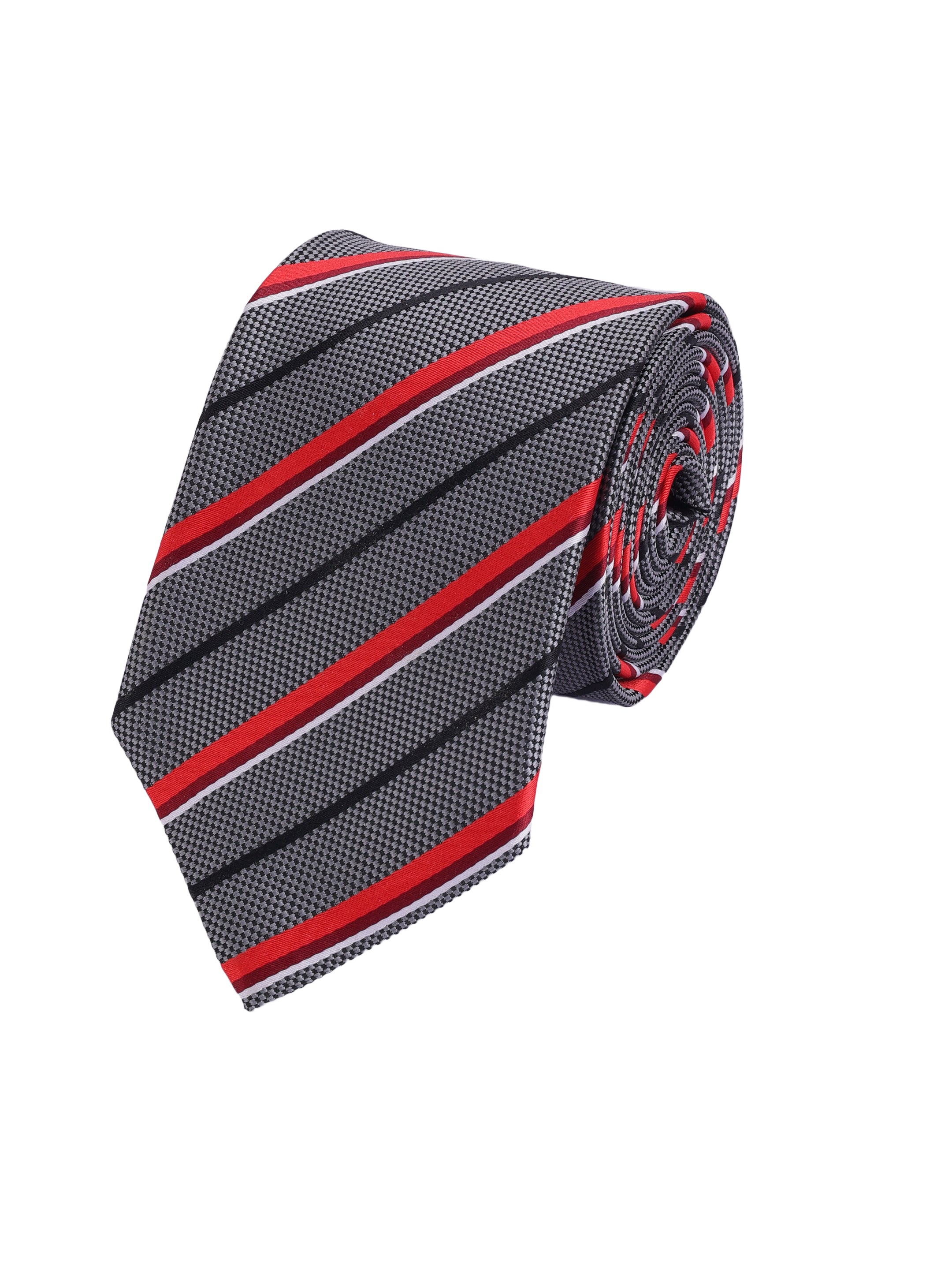 Alvaro Castagnino Men Grey & Maroon Woven Striped Skinny Tie