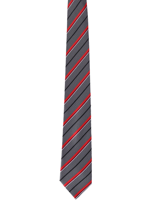 Alvaro Castagnino Men Grey & Maroon Woven Striped Skinny Tie