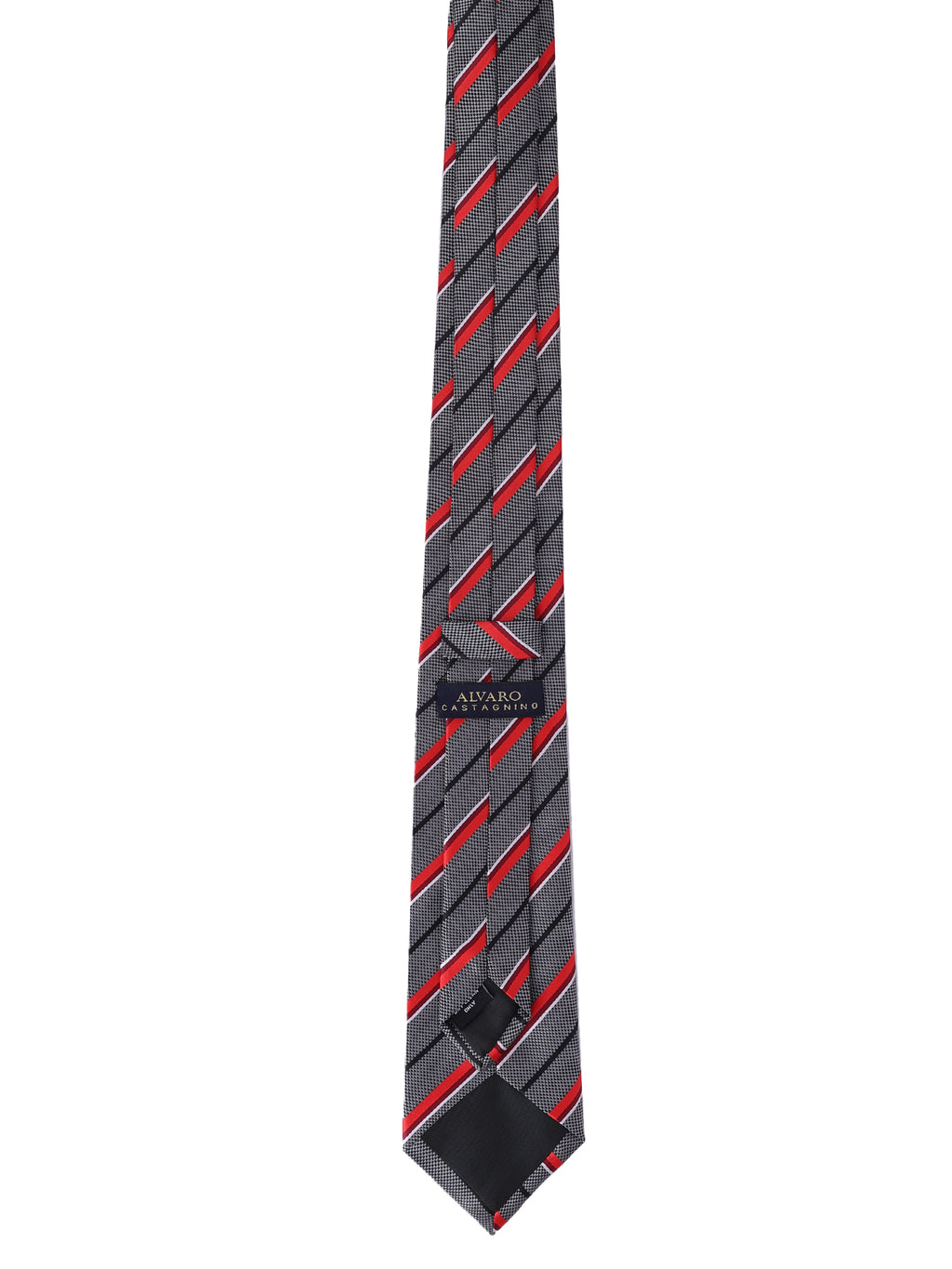 Alvaro Castagnino Men Grey & Maroon Woven Striped Skinny Tie