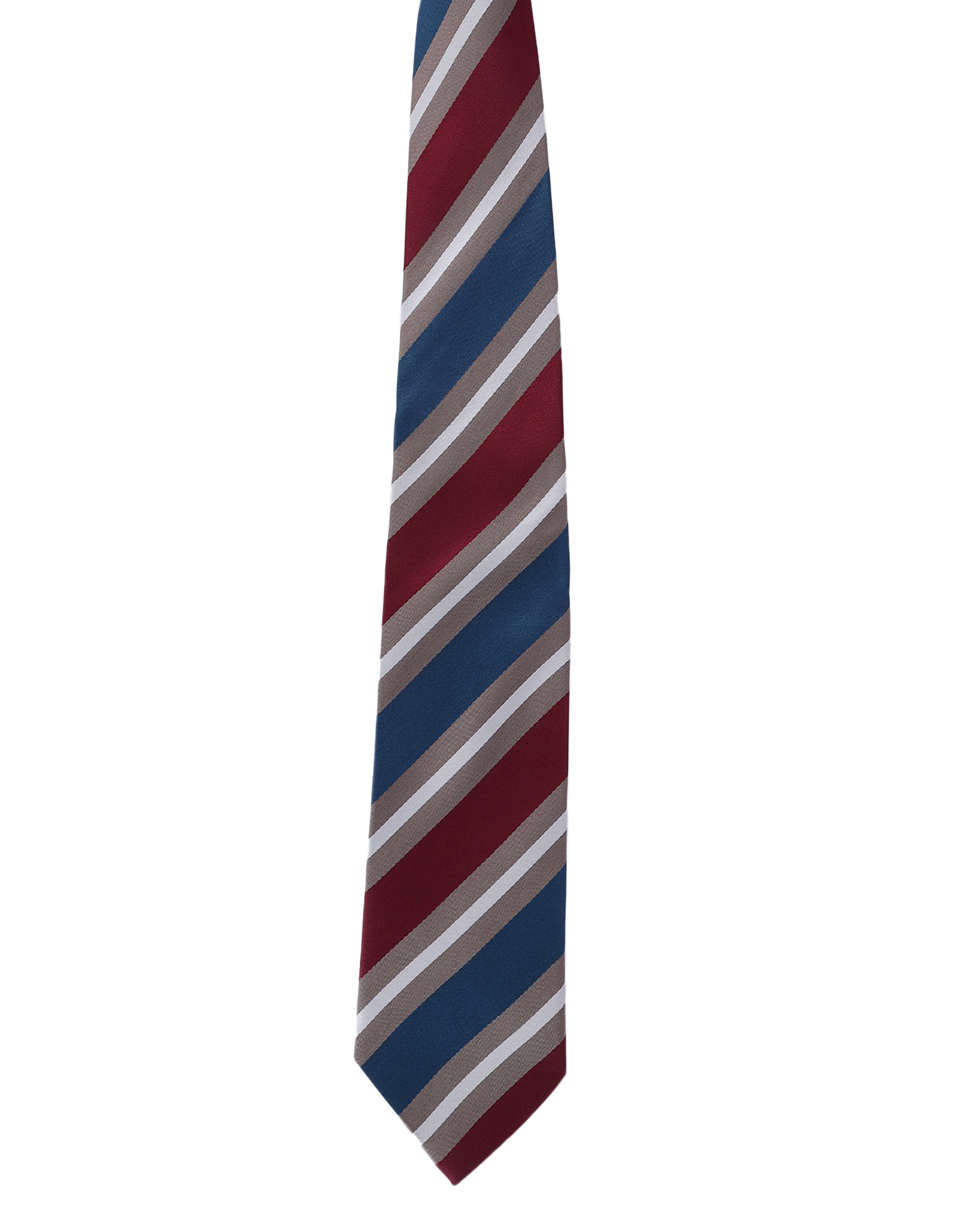 Maroon, Blue & Beige Striped Necktie