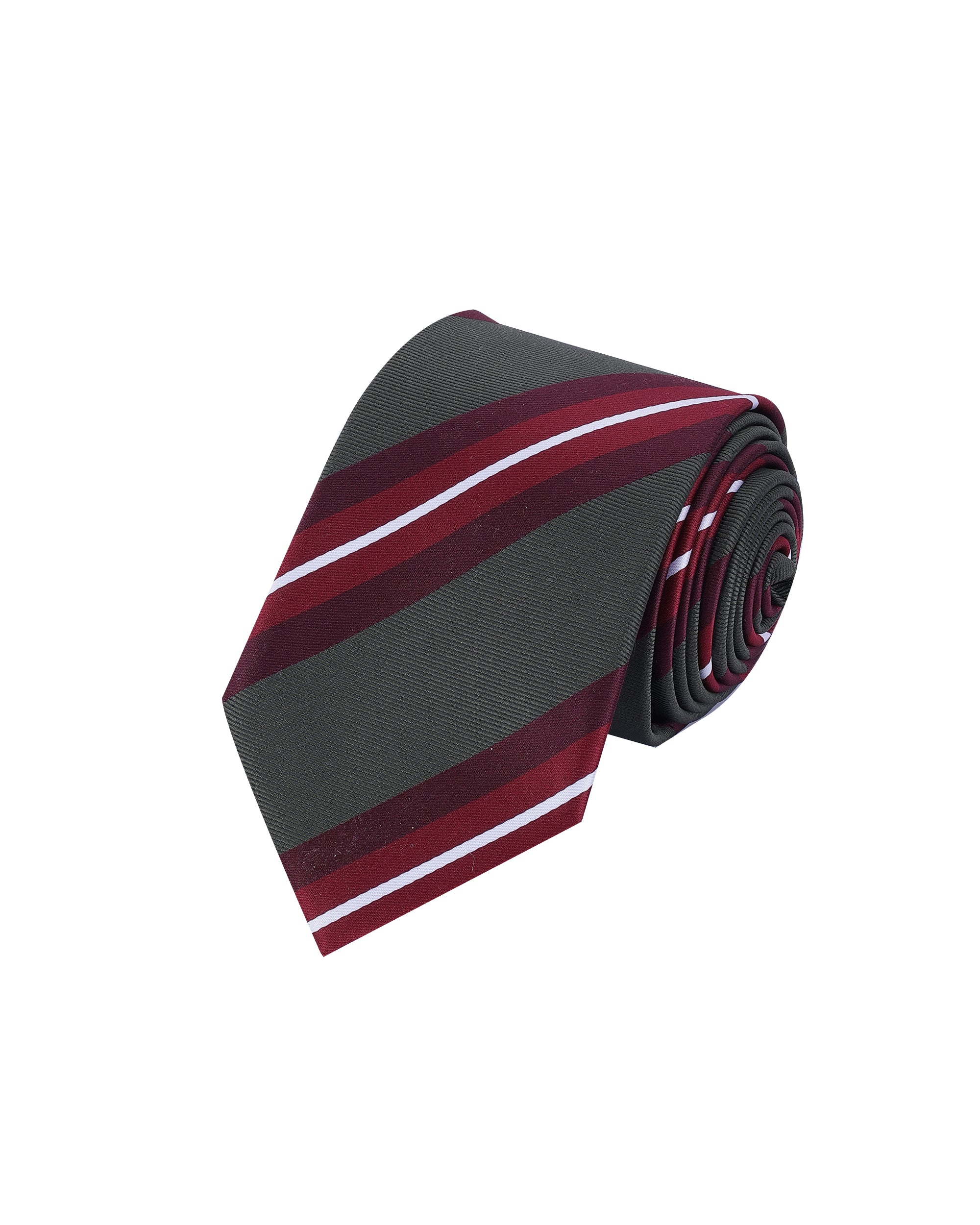 Olive Green & Maroon Striped Necktie