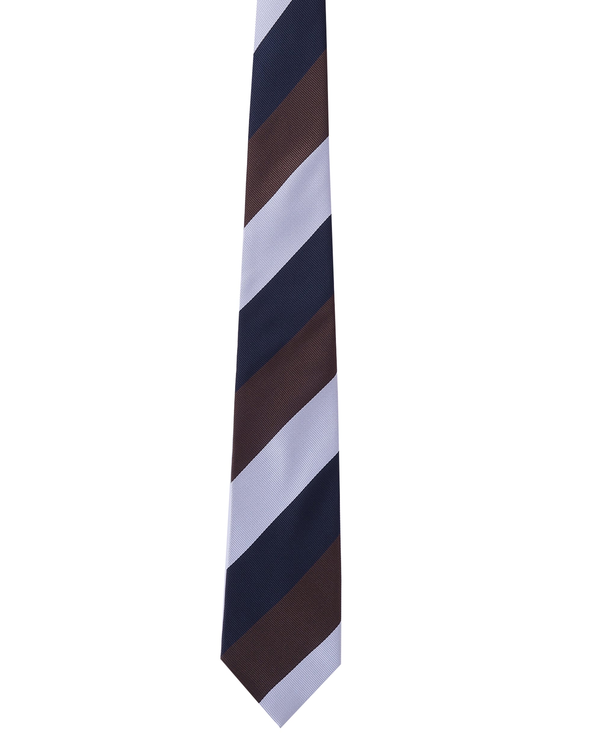 Navy Blue, Brown & White Striped Necktie