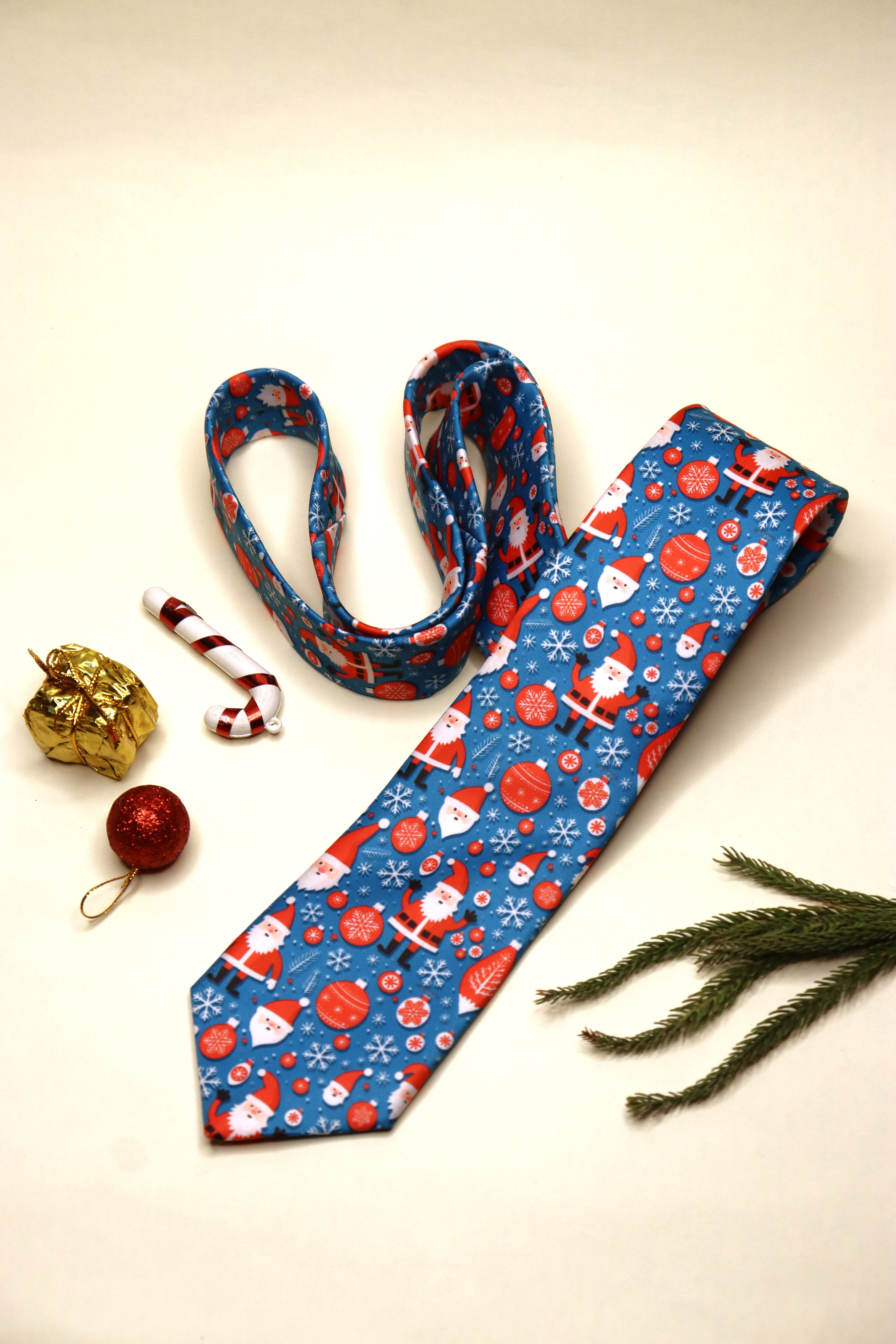Santa Snowflake Blue Necktie