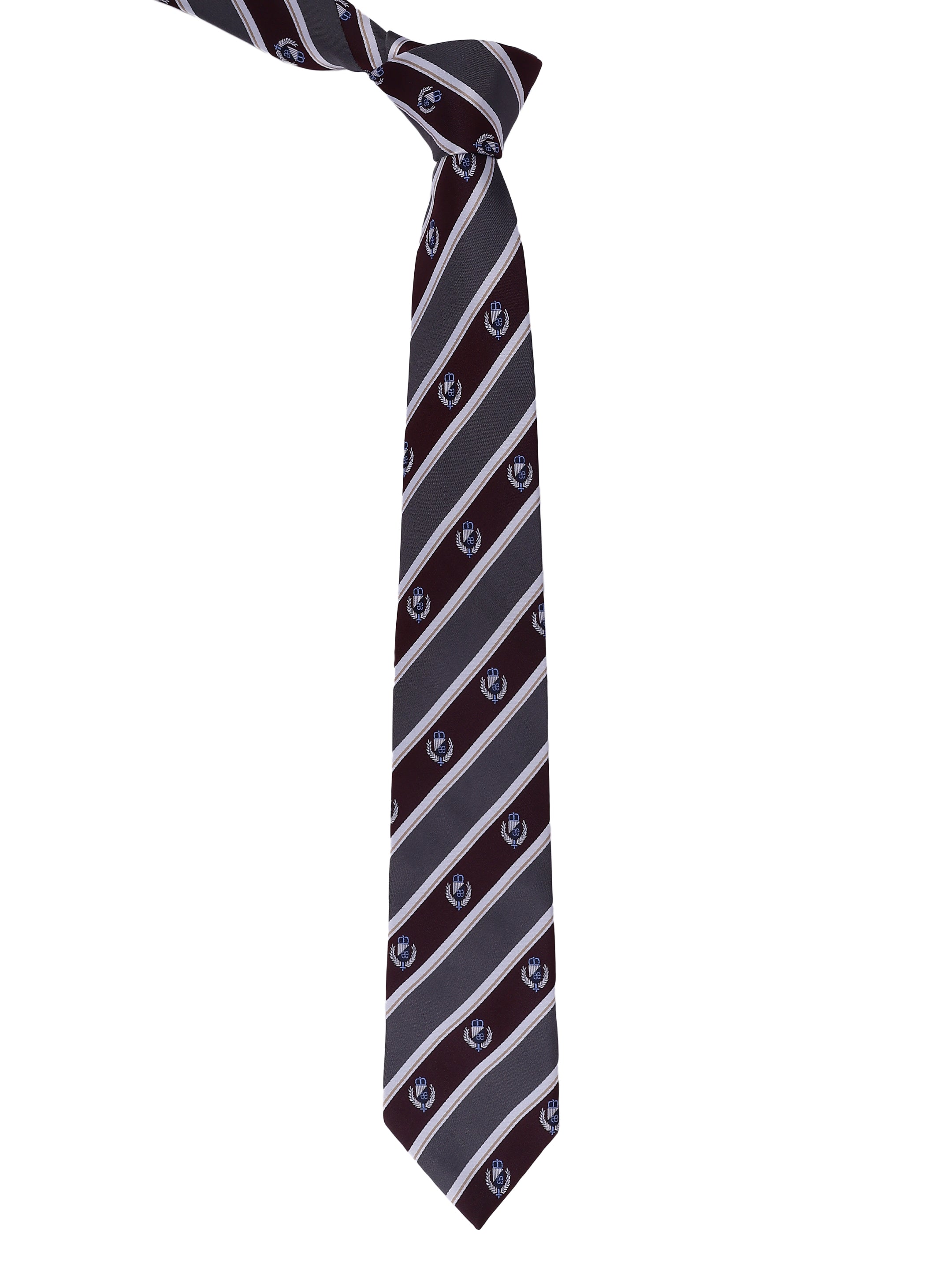 Grey & Burgundy Striped Woven Formal Necktie