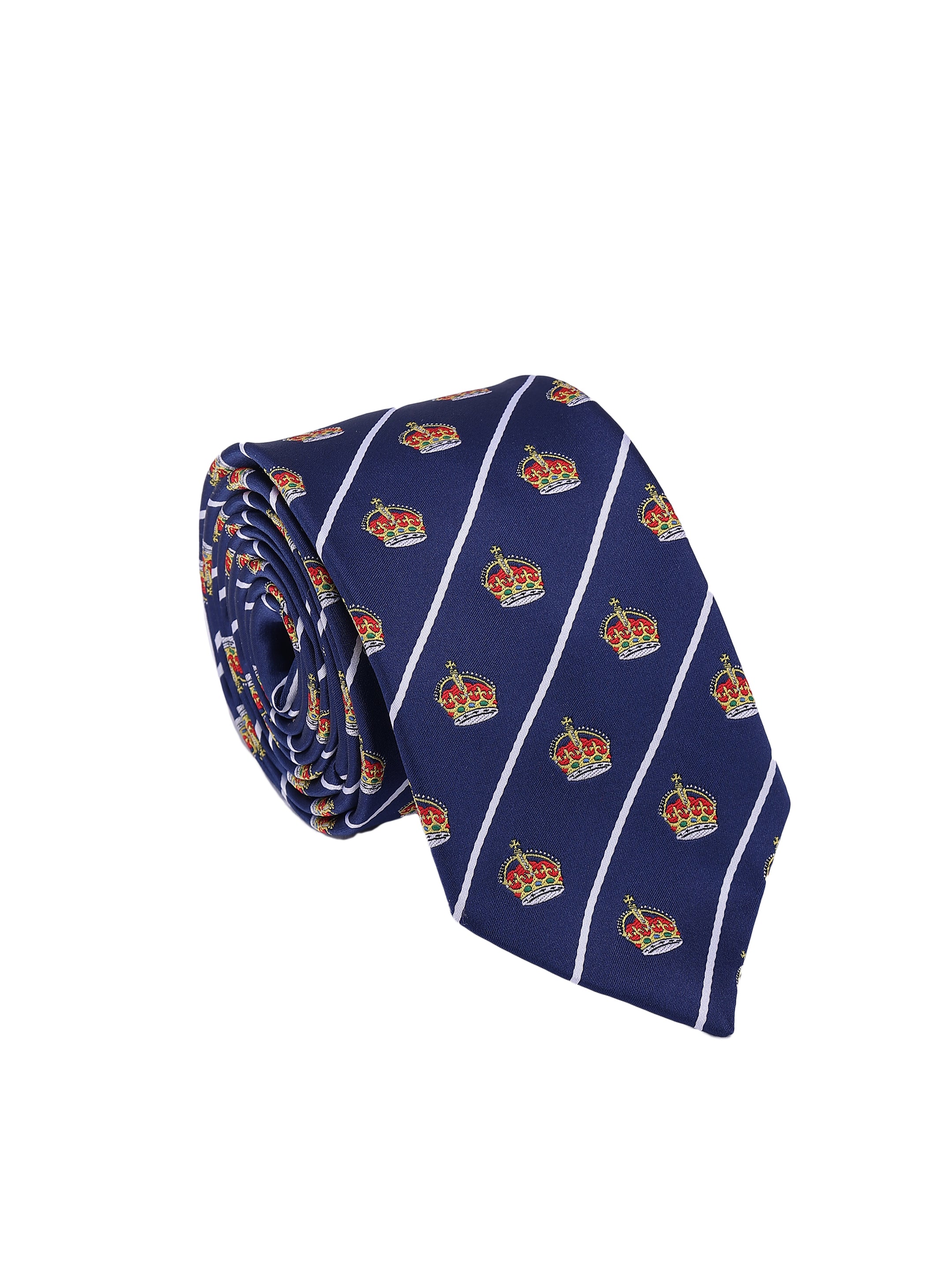 Blue Crown Motif Diagonal Striped Formal Tie