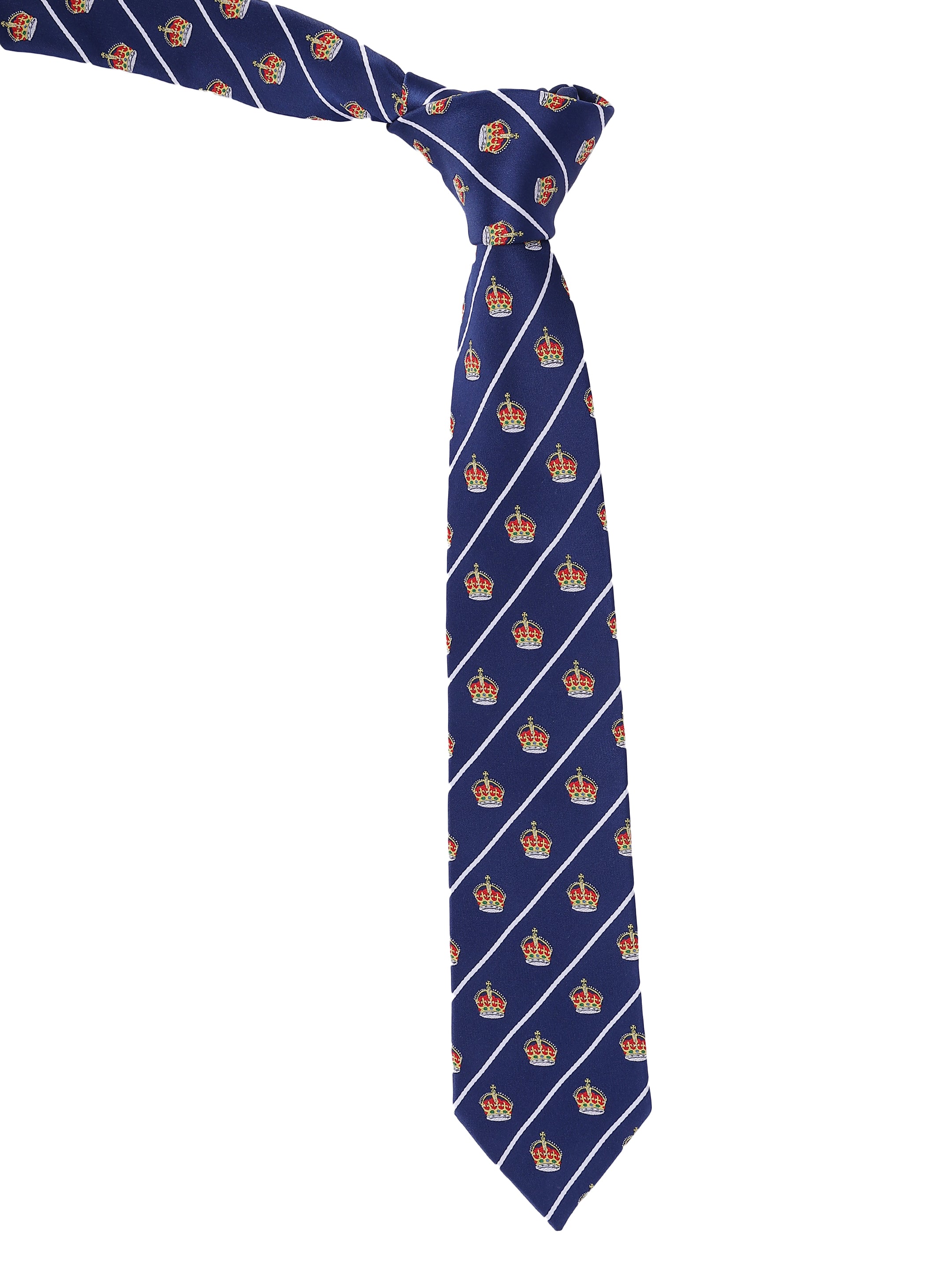 Blue Crown Motif Diagonal Striped Formal Tie