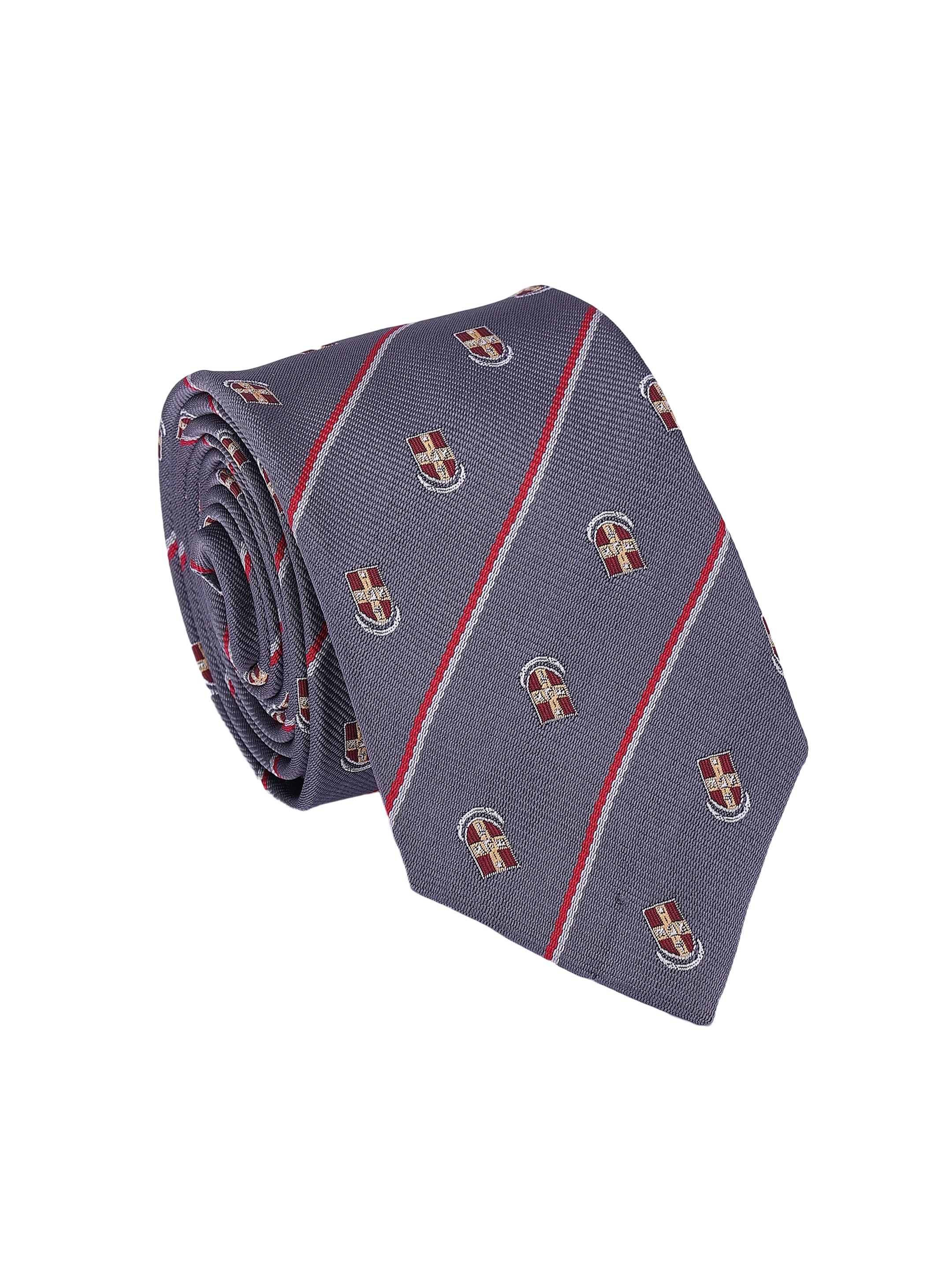 Grey Striped Tie For Men with Motifs 