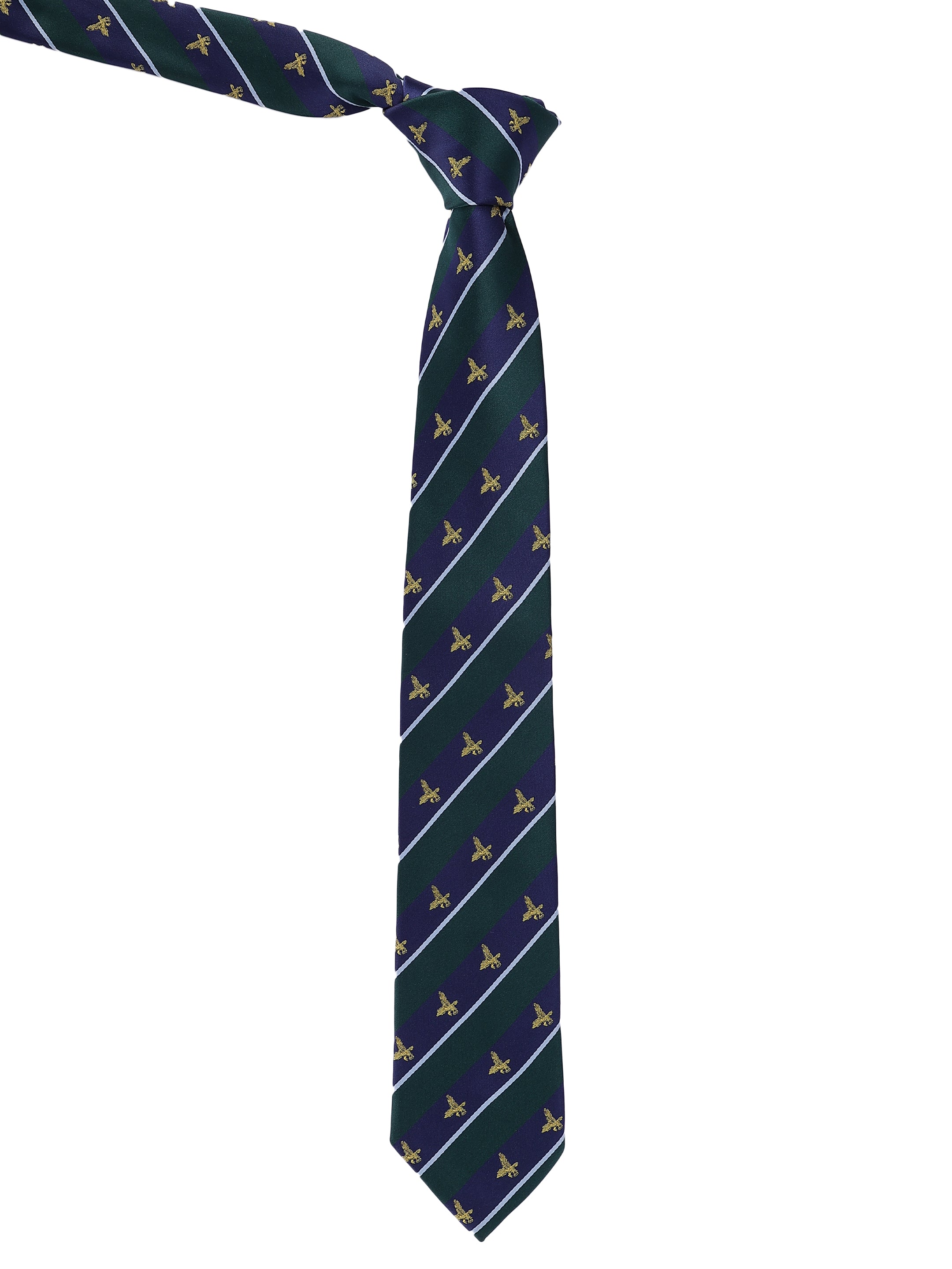 Blue & Green Striped Bird Motif Premium Tie