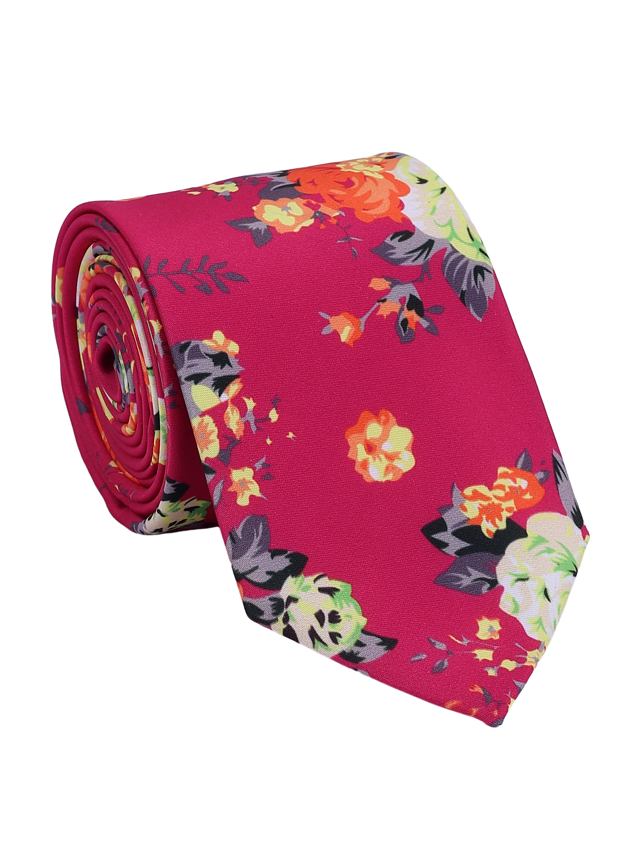 Magenta Floral Printed Tie for Men