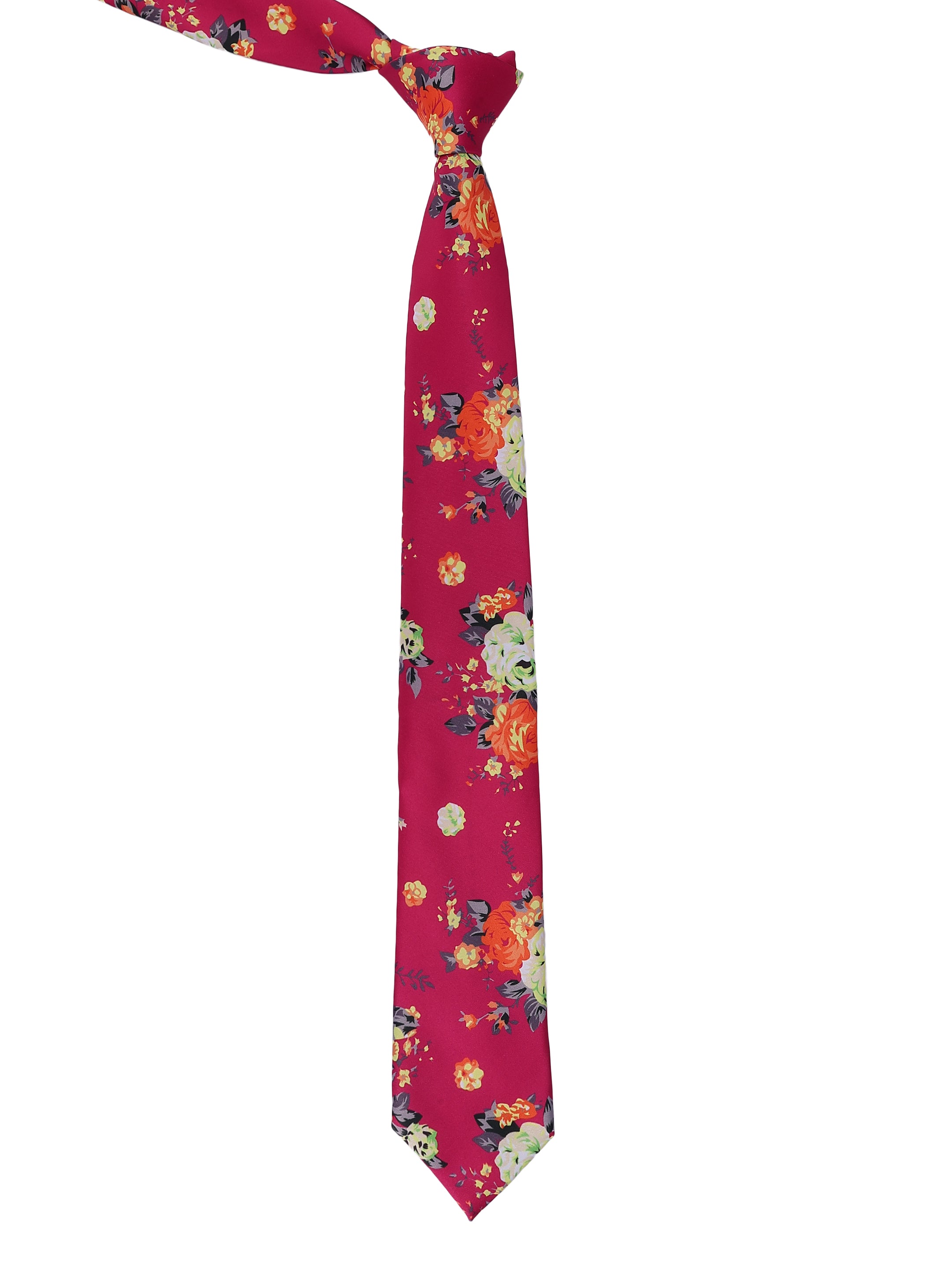 Magenta Floral Printed Tie for Men