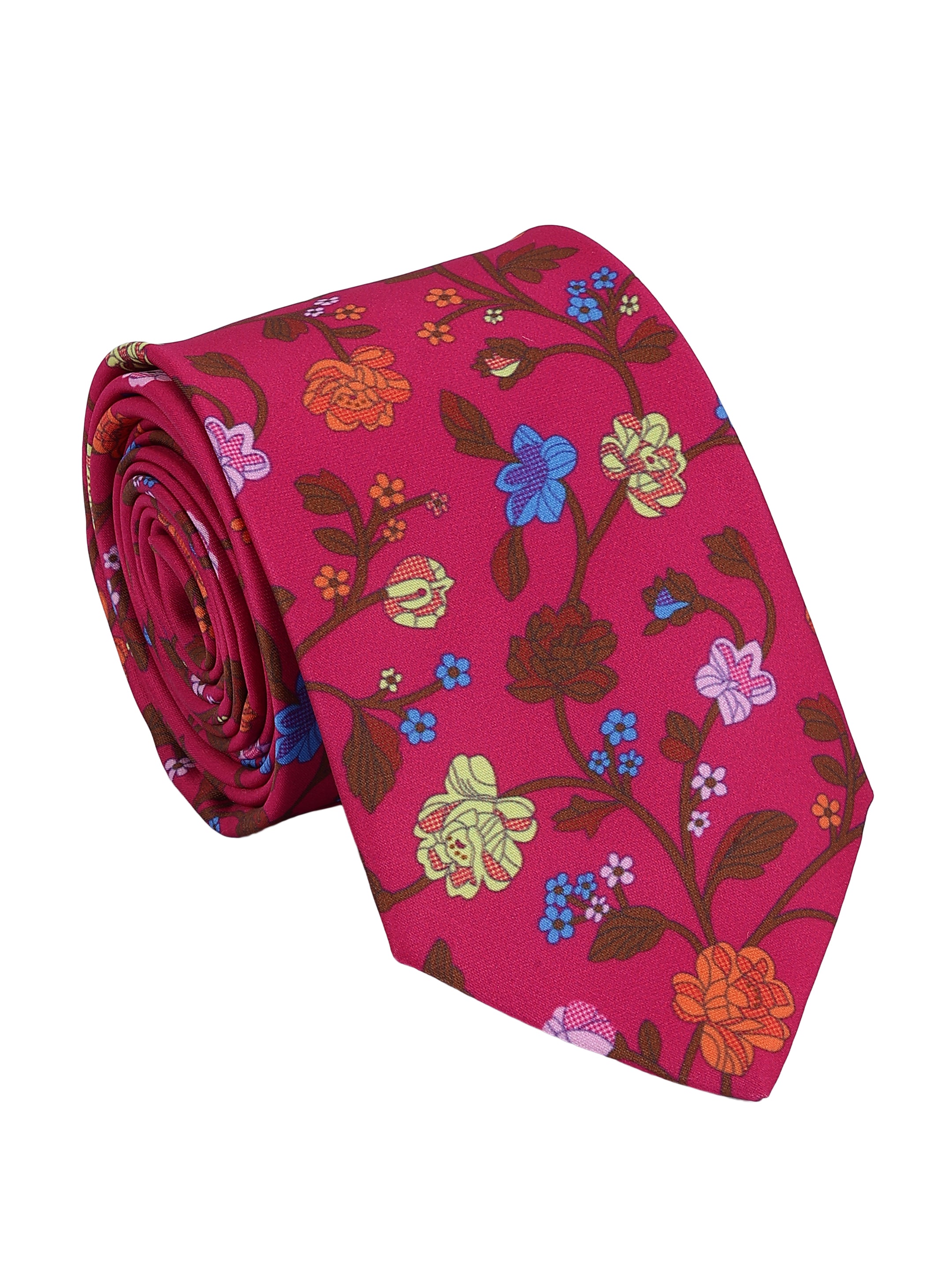 Magenta Floral Printed Necktie for Men