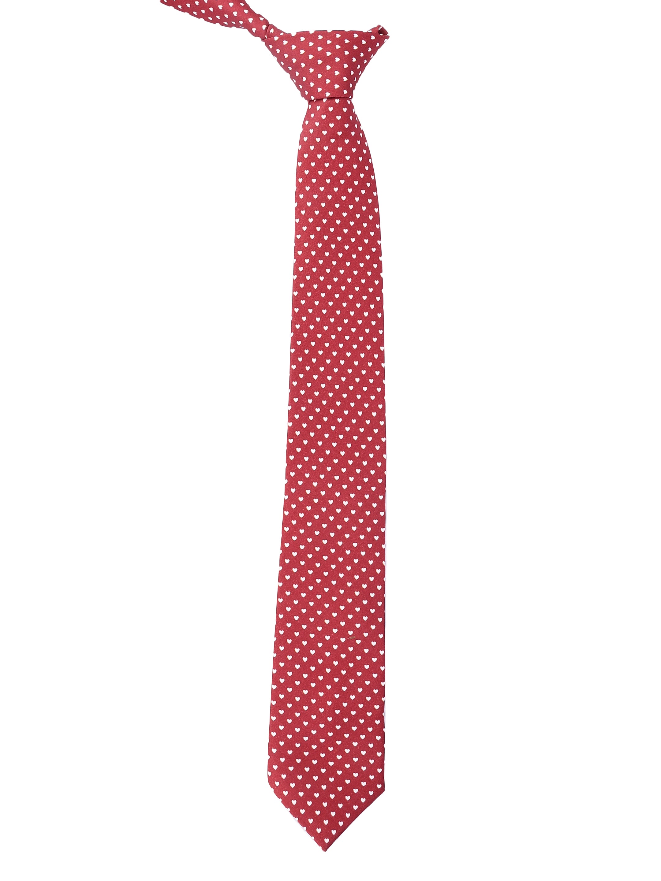 Maroon & White Heart Print Valentine Necktie