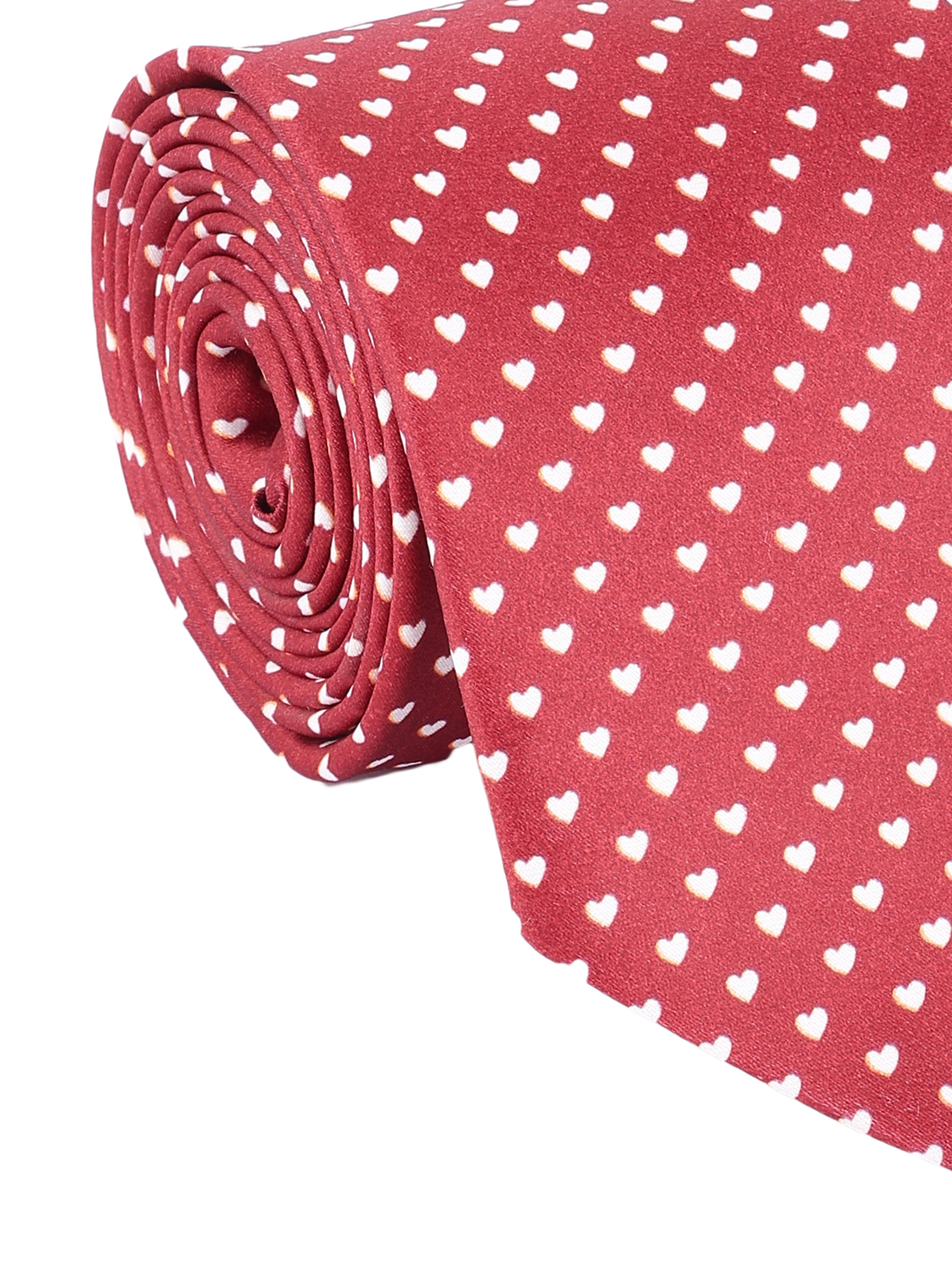 Maroon & White Heart Print Valentine Necktie