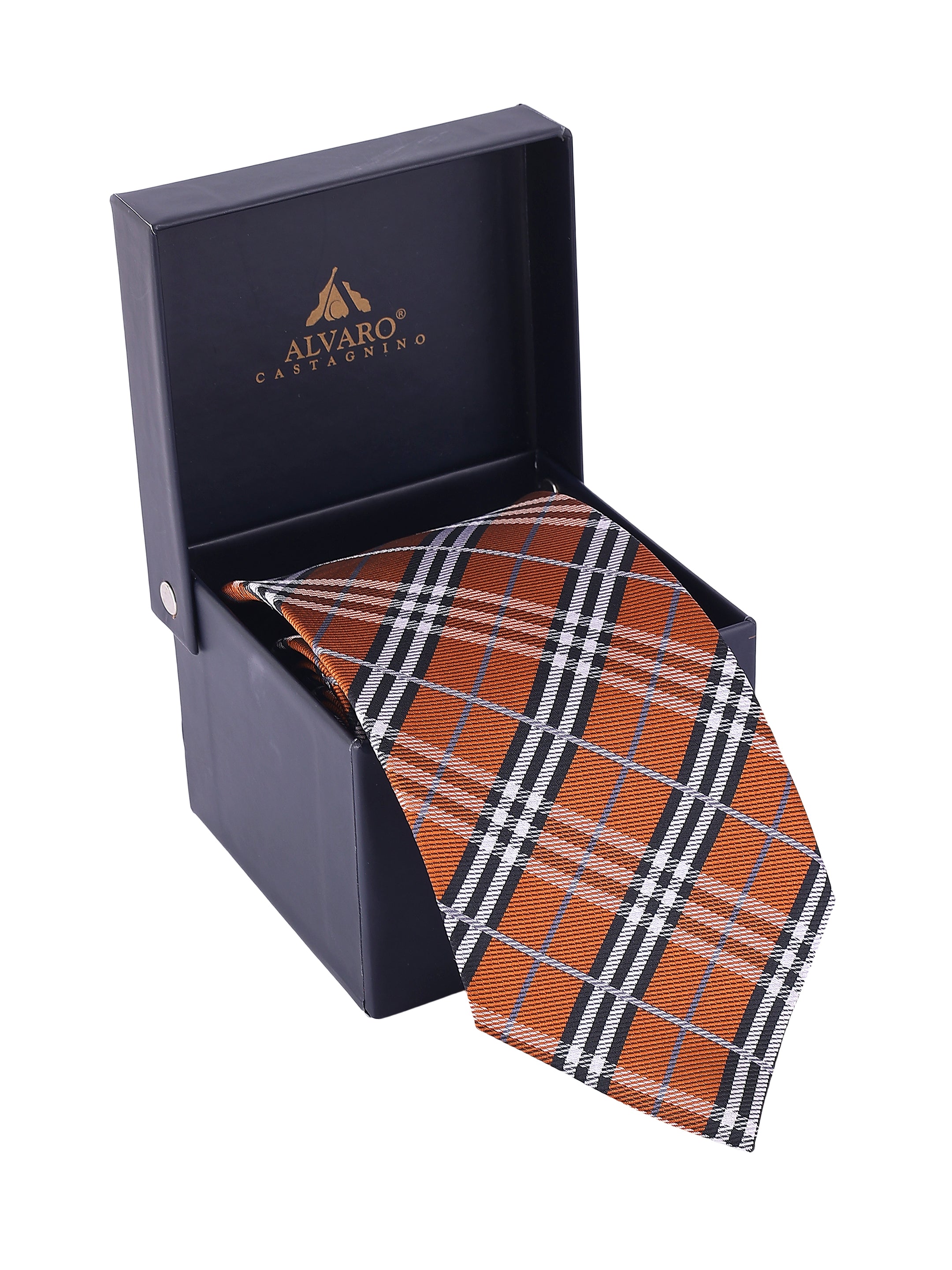 Orange & Brown Check Necktie
