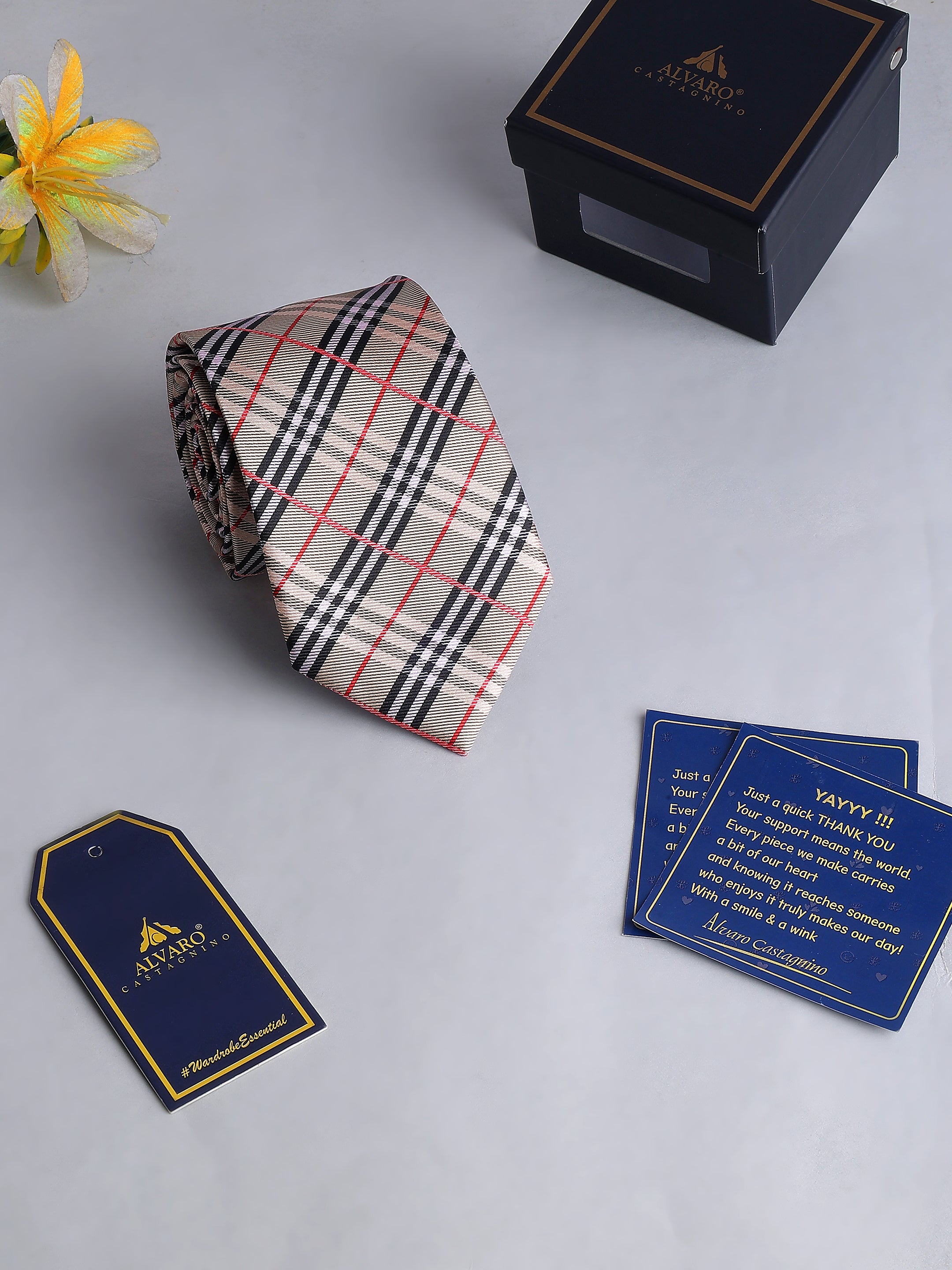 Beige & Crimson Plaid Necktie