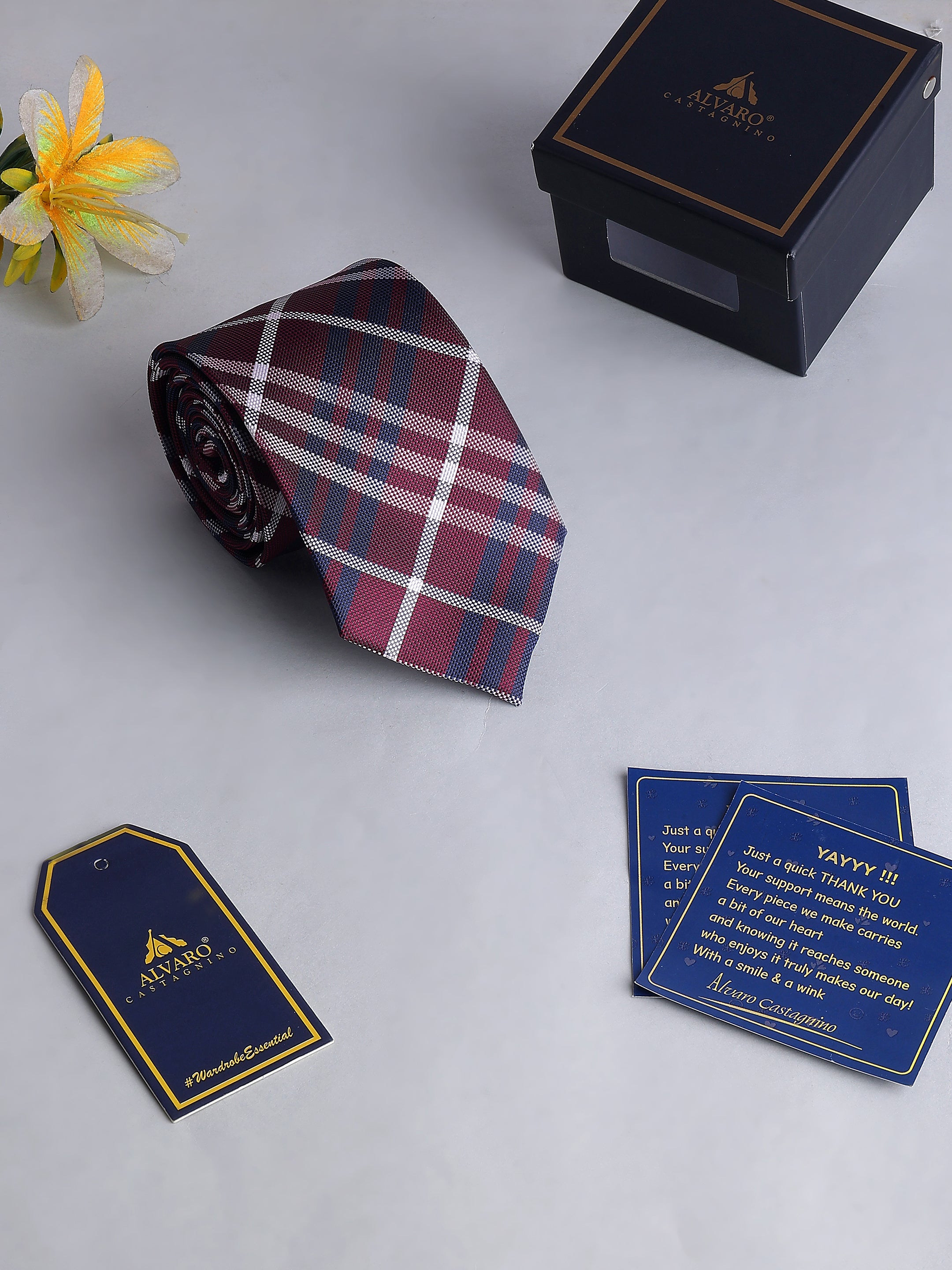 Maroon & Navy Check Necktie