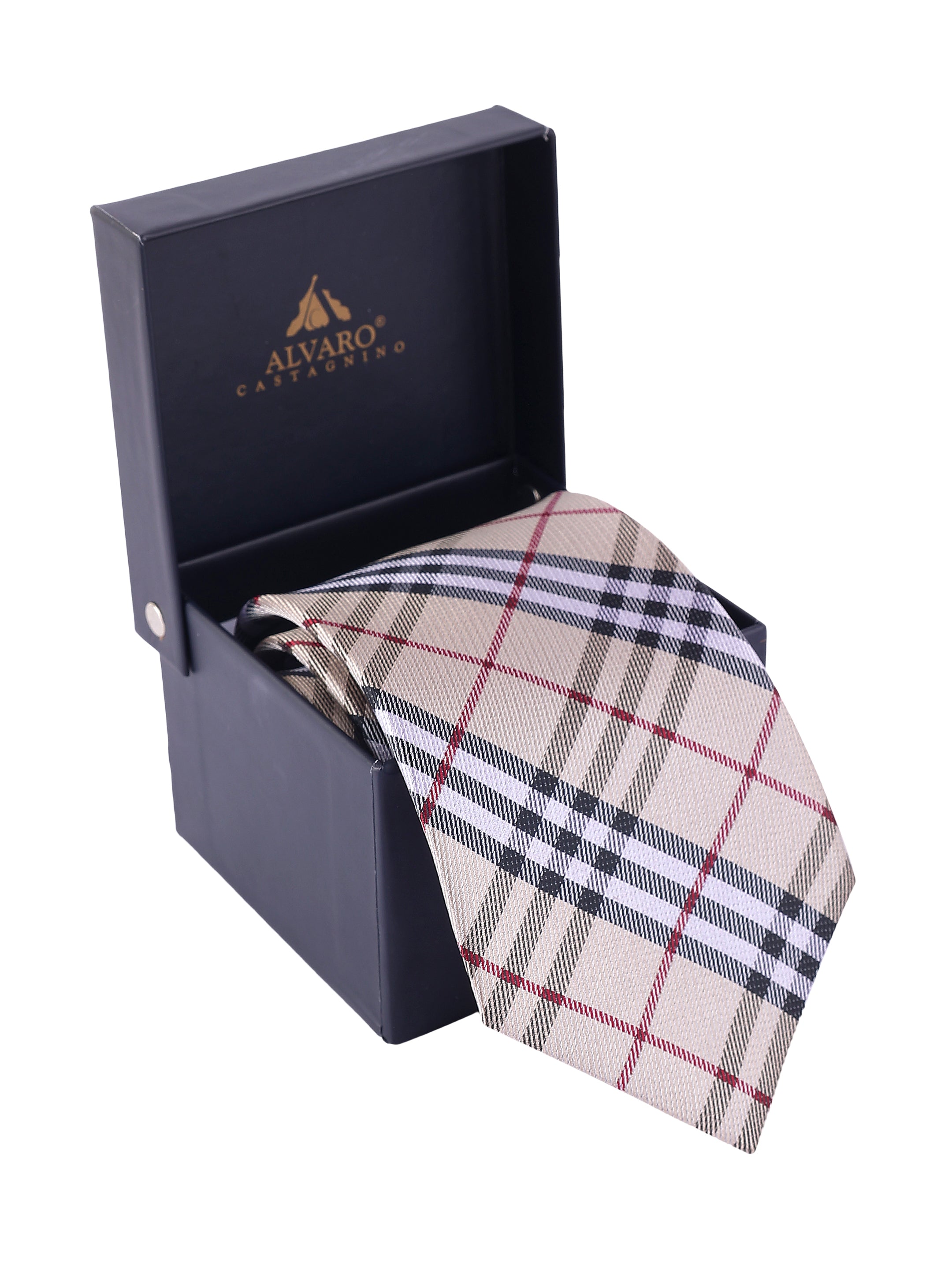 Cream & Navy Plaid Necktie