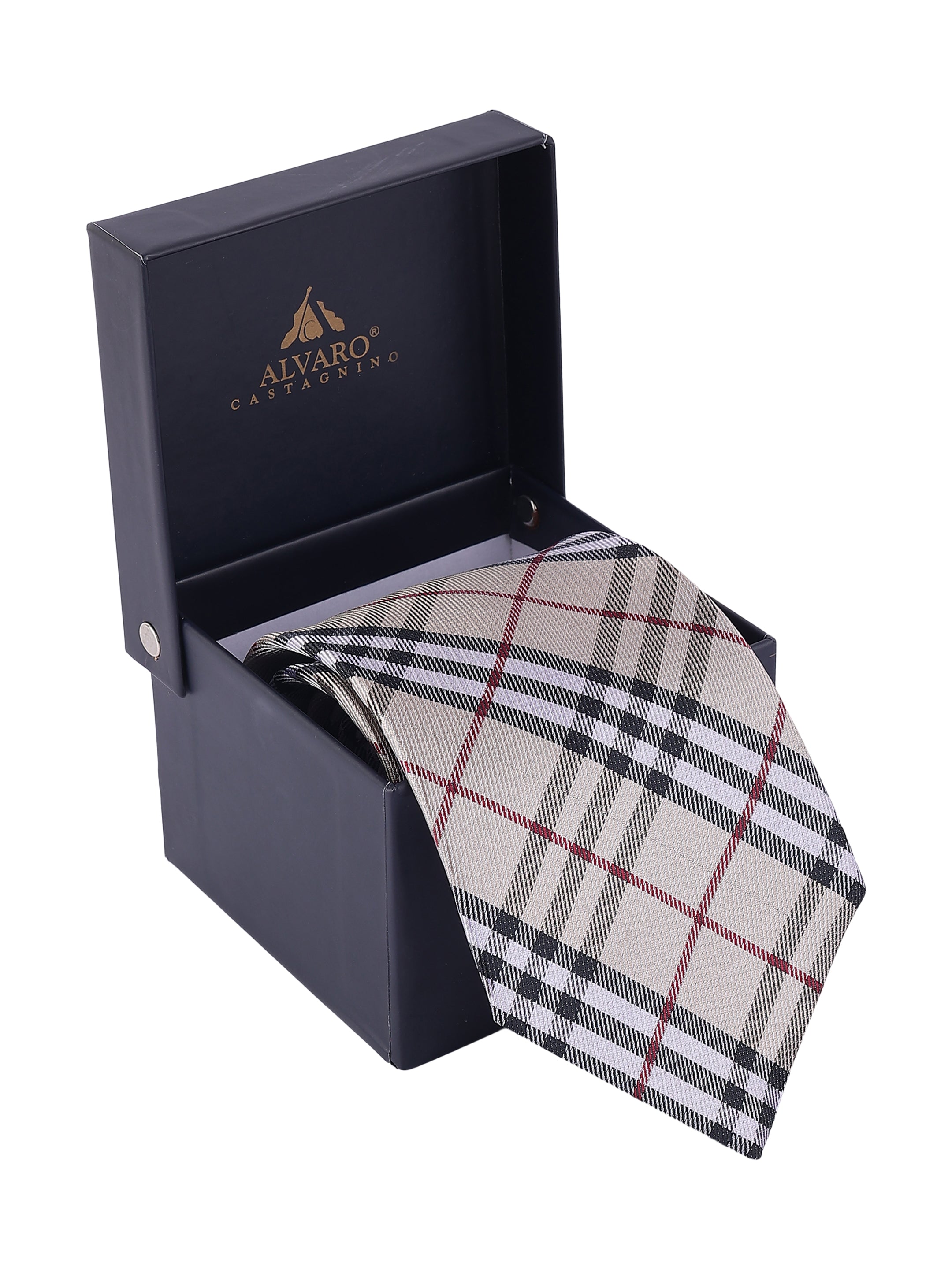 Beige & Crimson Check Necktie