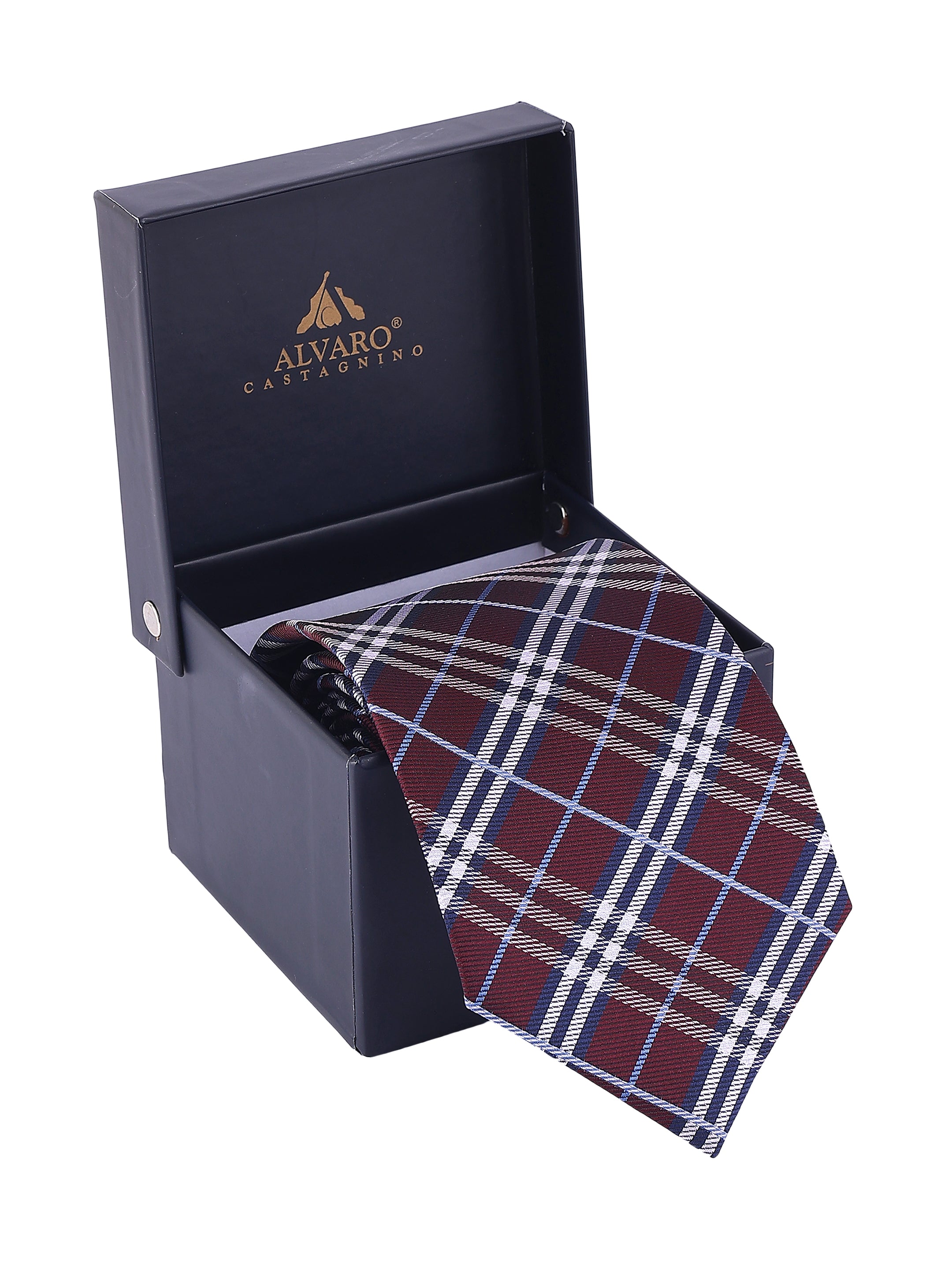 Burgundy & Sky Blue Plaid Necktie