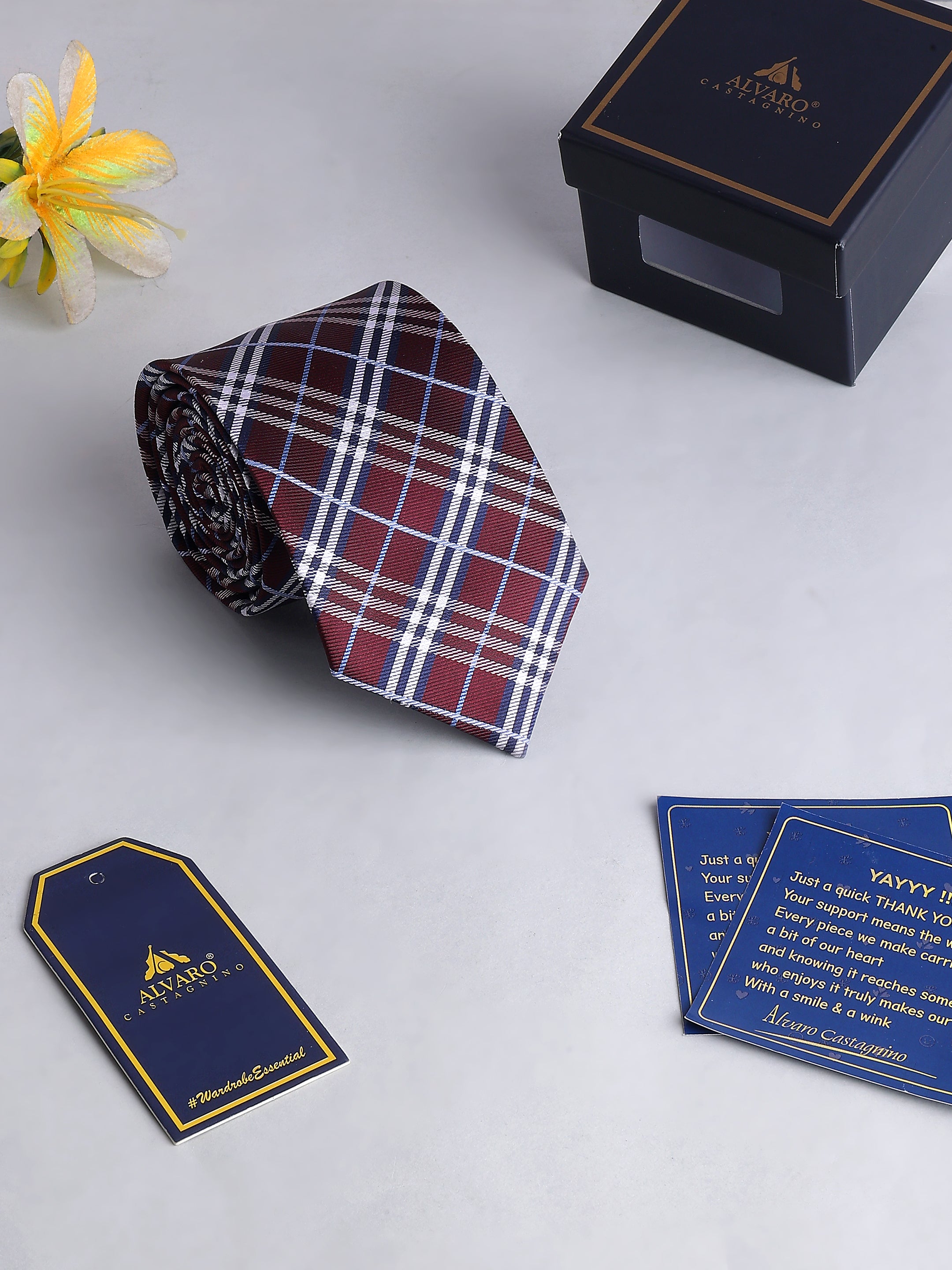 Burgundy & Sky Blue Plaid Necktie