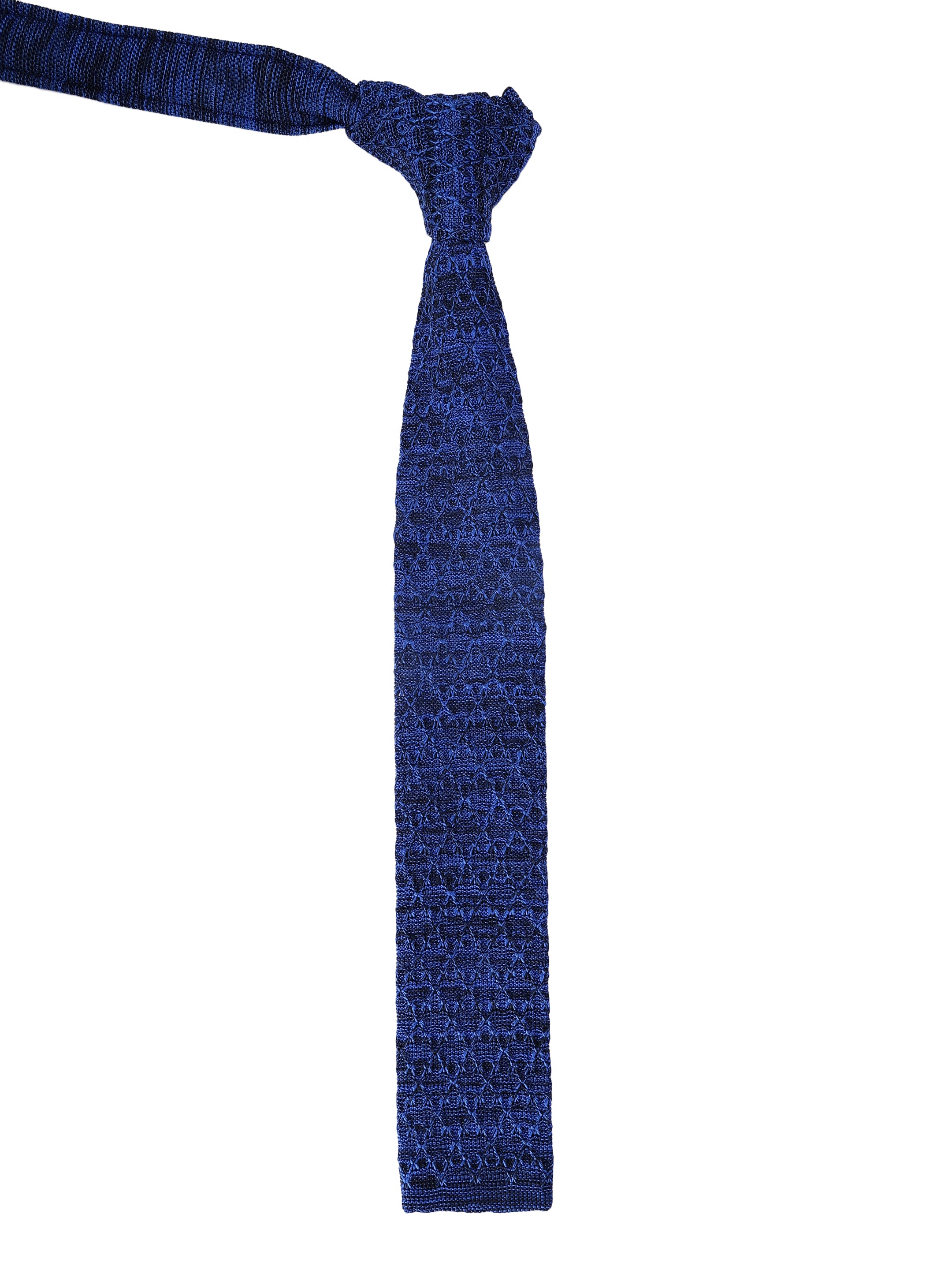 Blue Woven Design Knitted Necktie