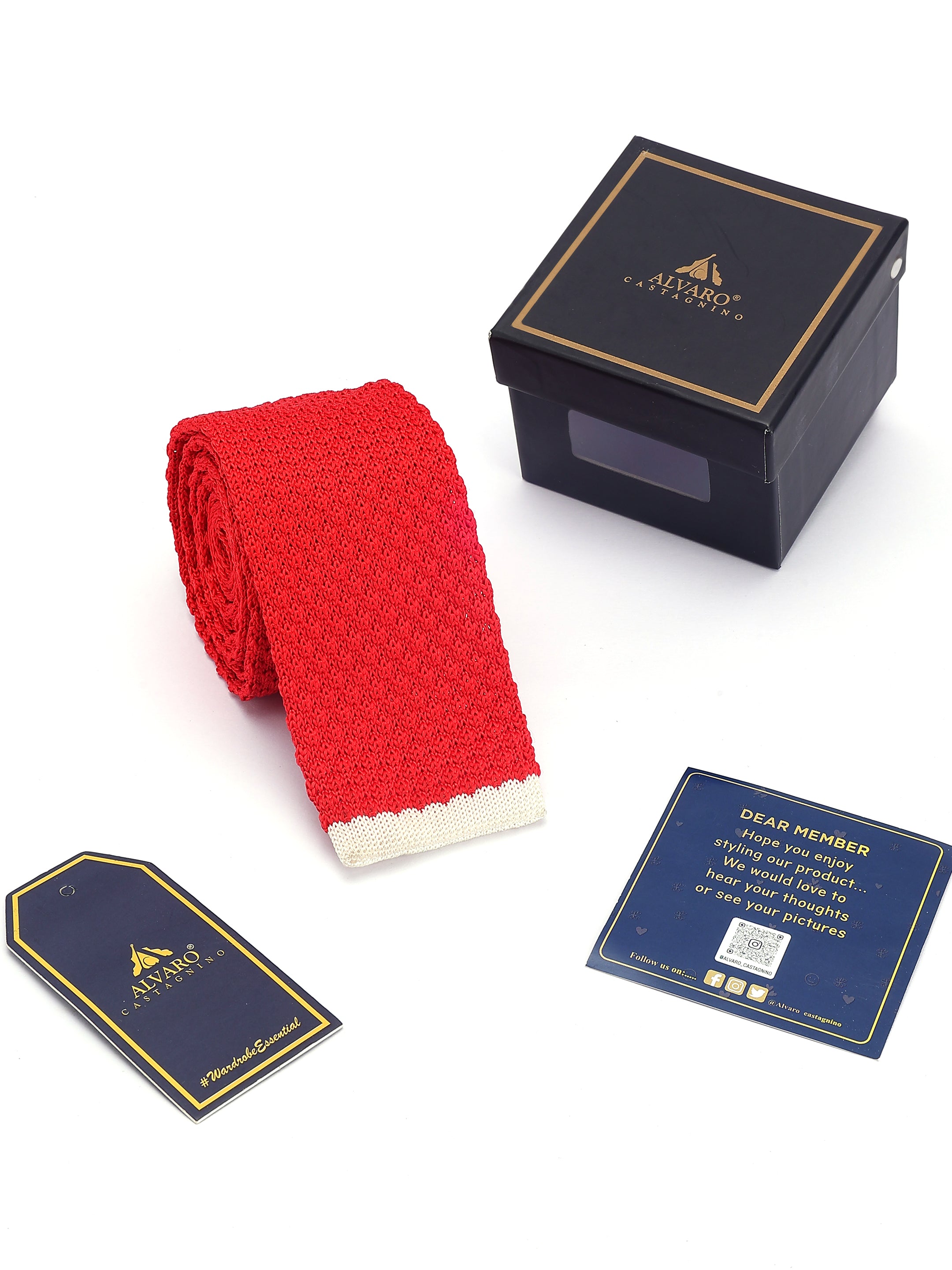 Red Knitted Solid Necktie