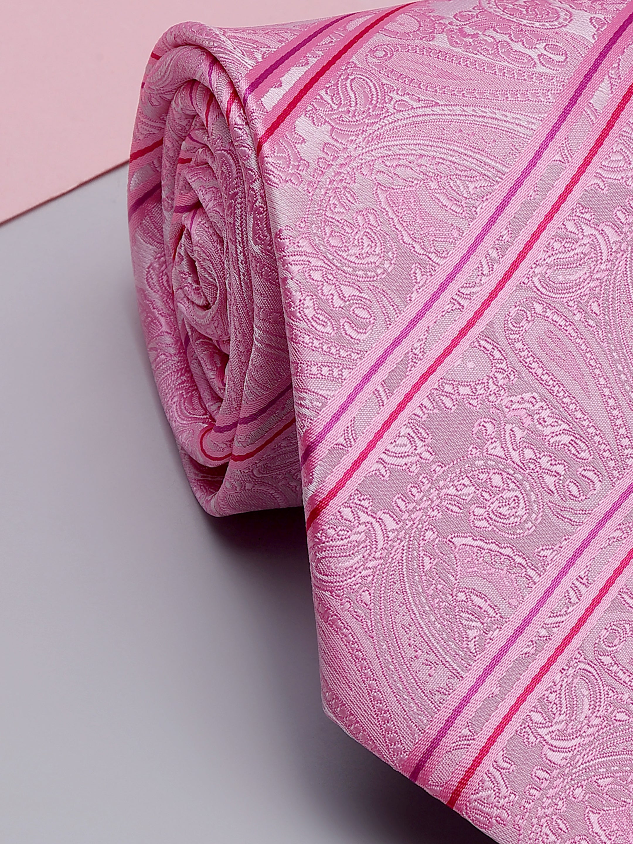 Pink Paisley Striped Necktie