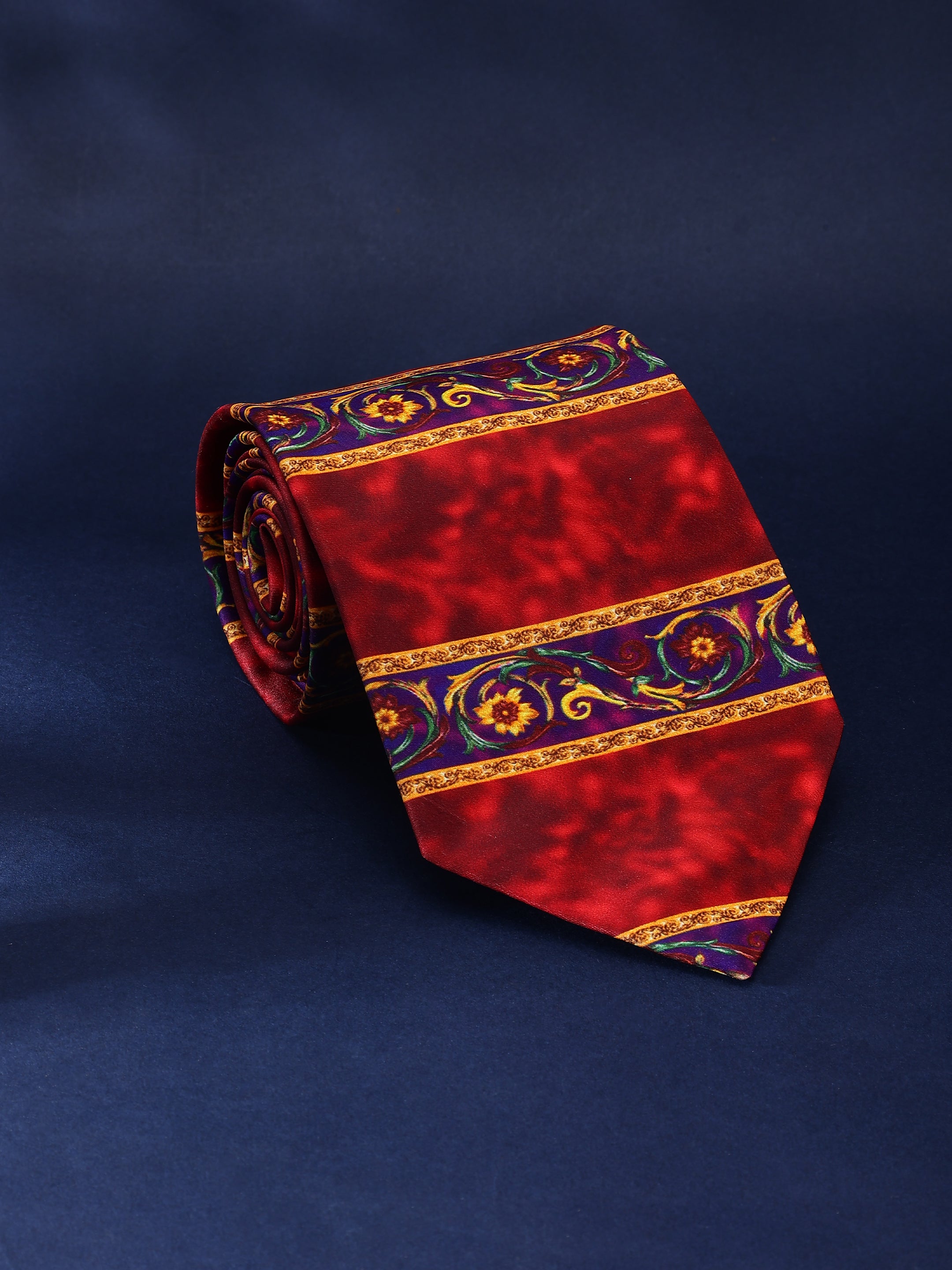 Maroon Floral Border Necktie