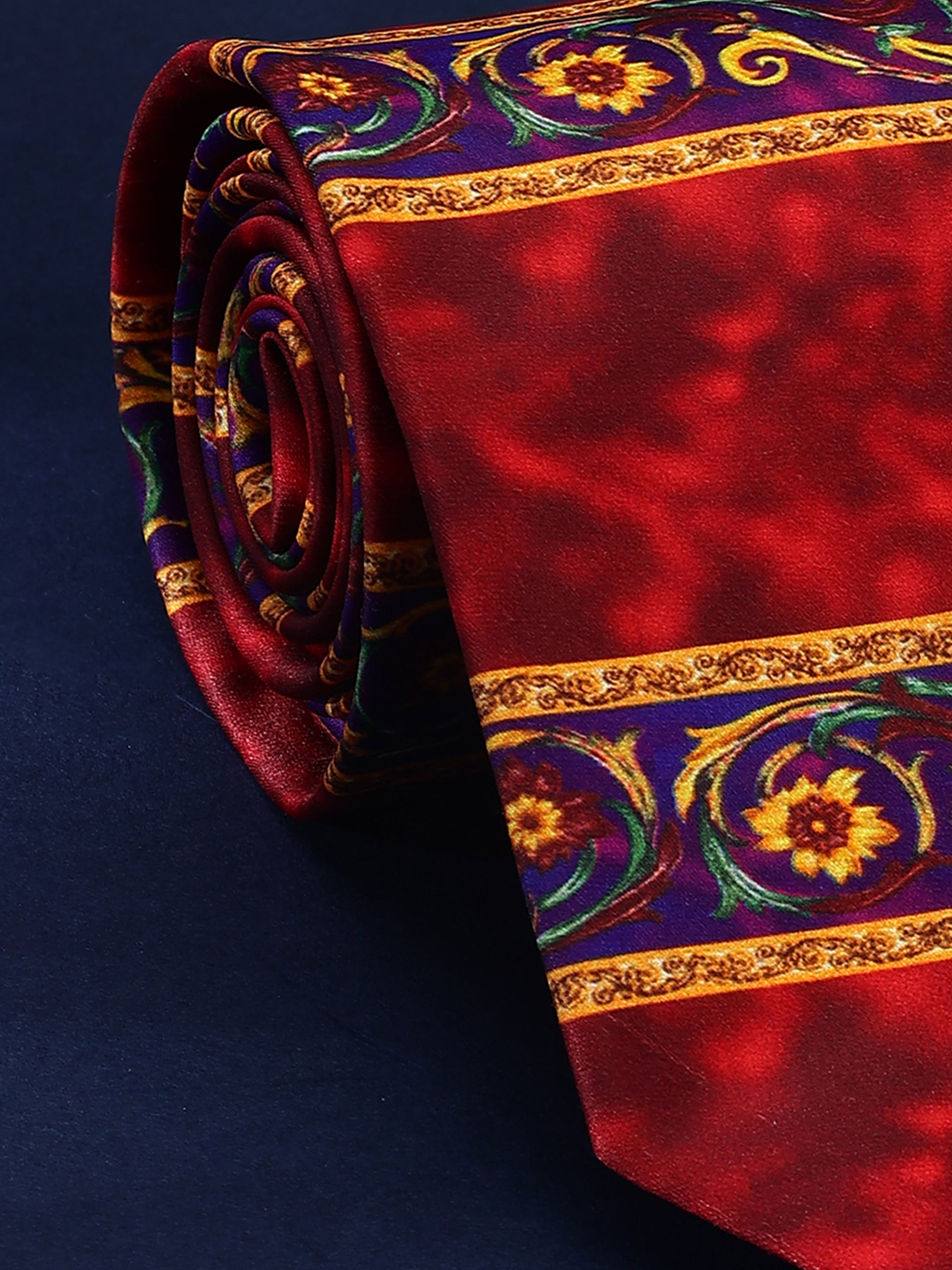 Maroon Floral Border Necktie