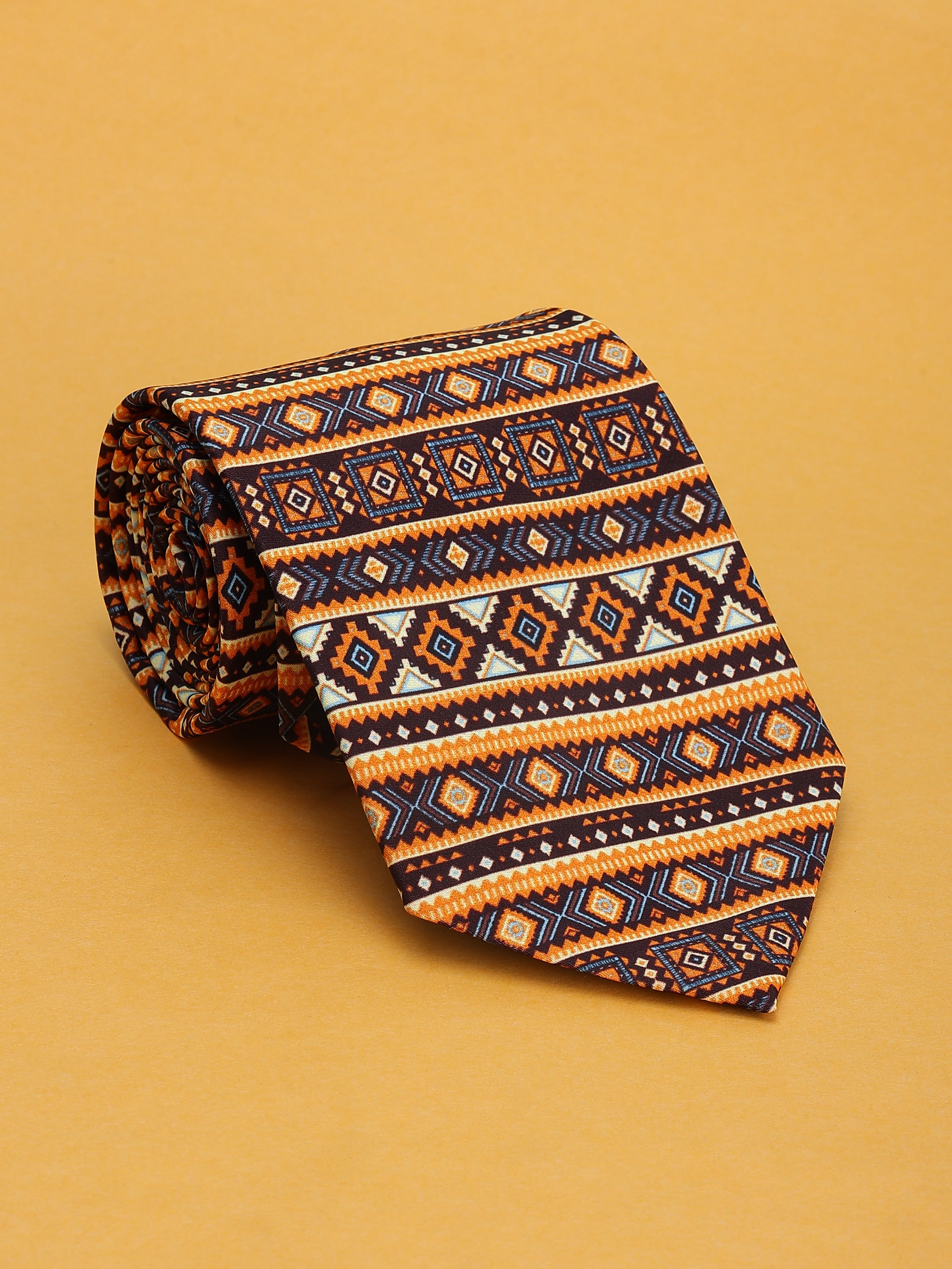 Earth-Tone Tribal Geometric Necktie