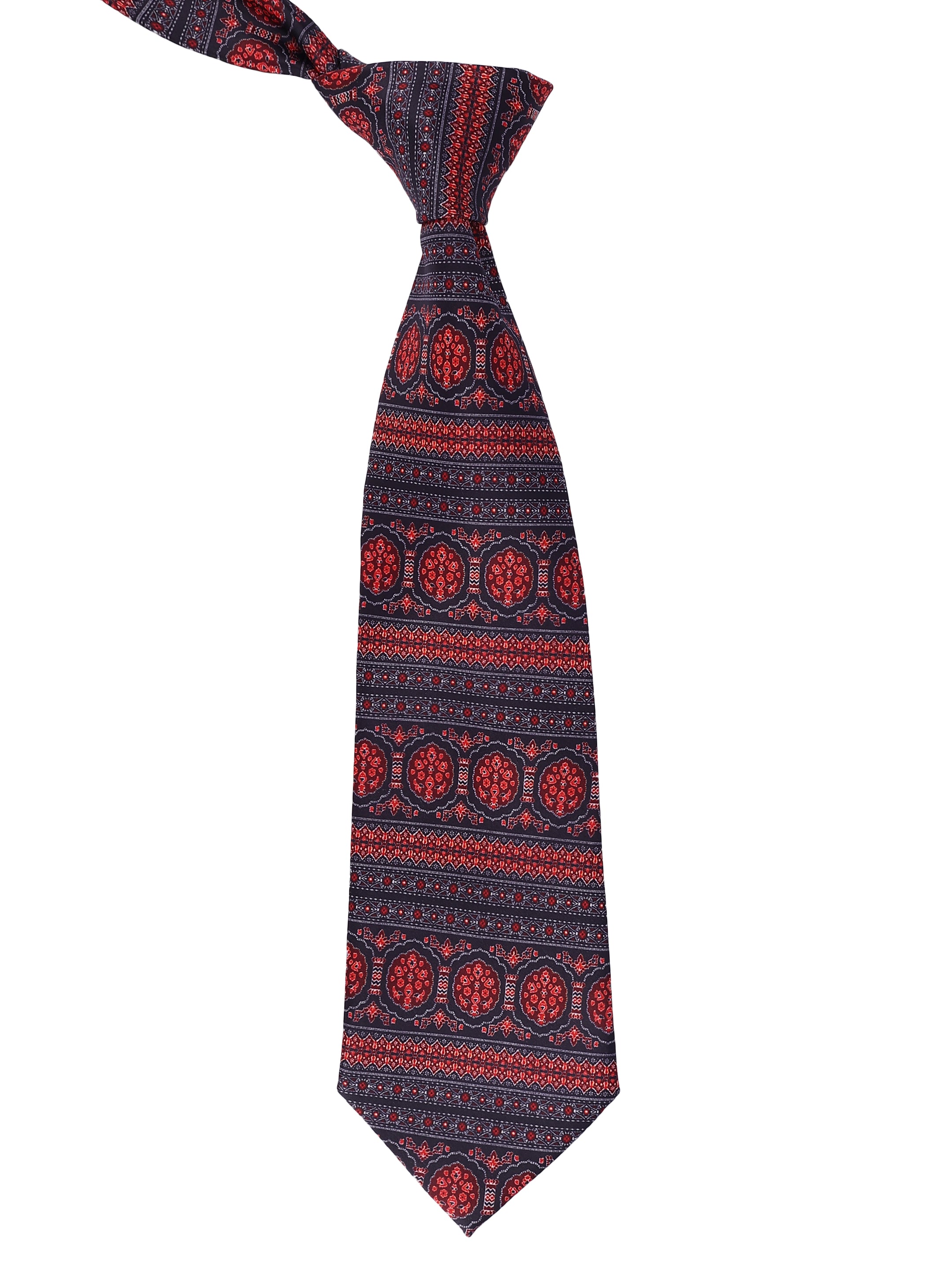Crimson Medallion & Geometric Stripe Necktie