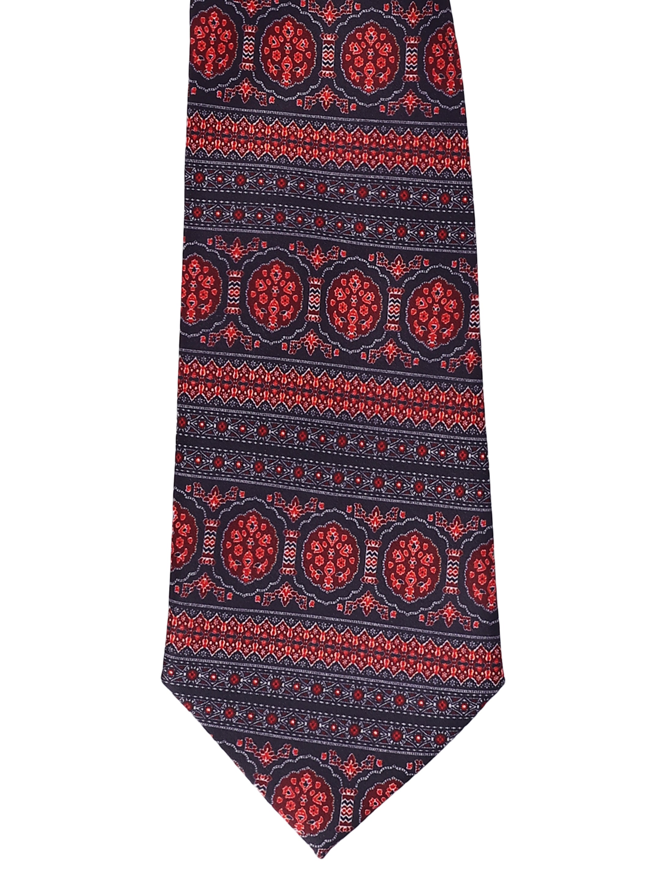 Crimson Medallion & Geometric Stripe Necktie