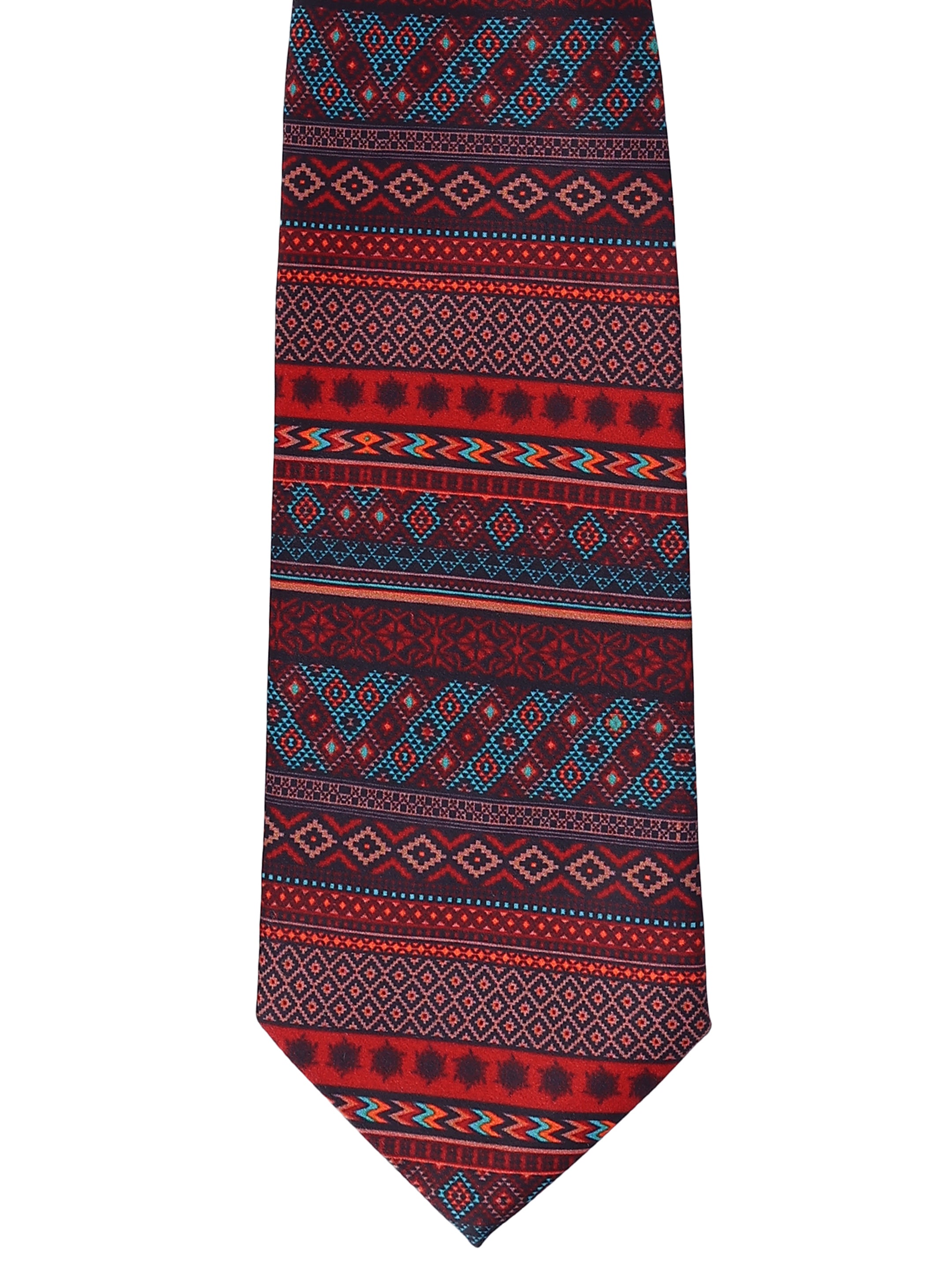 Crimson & Azure Tribal Geometric Necktie