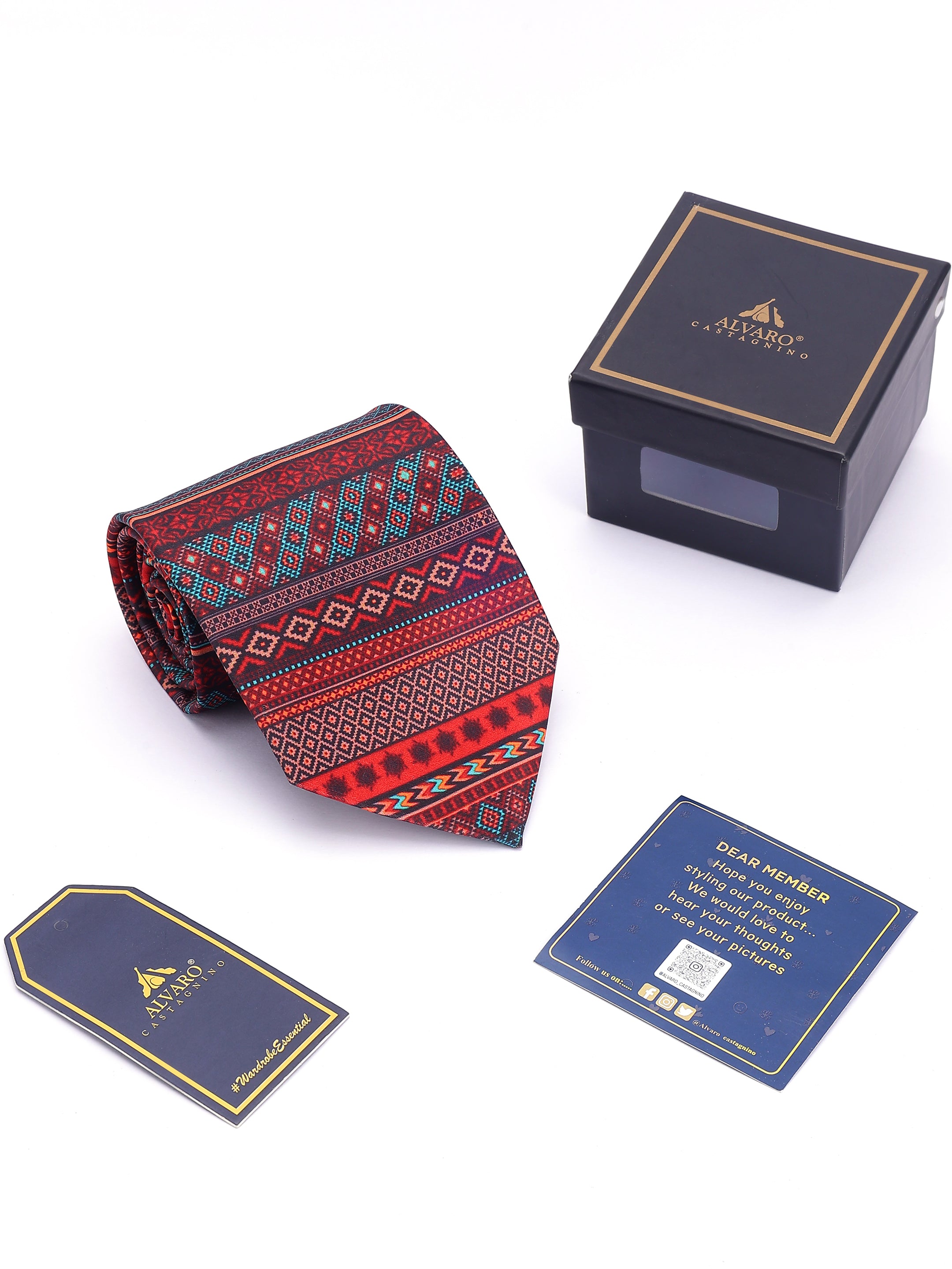 Crimson & Azure Tribal Geometric Necktie