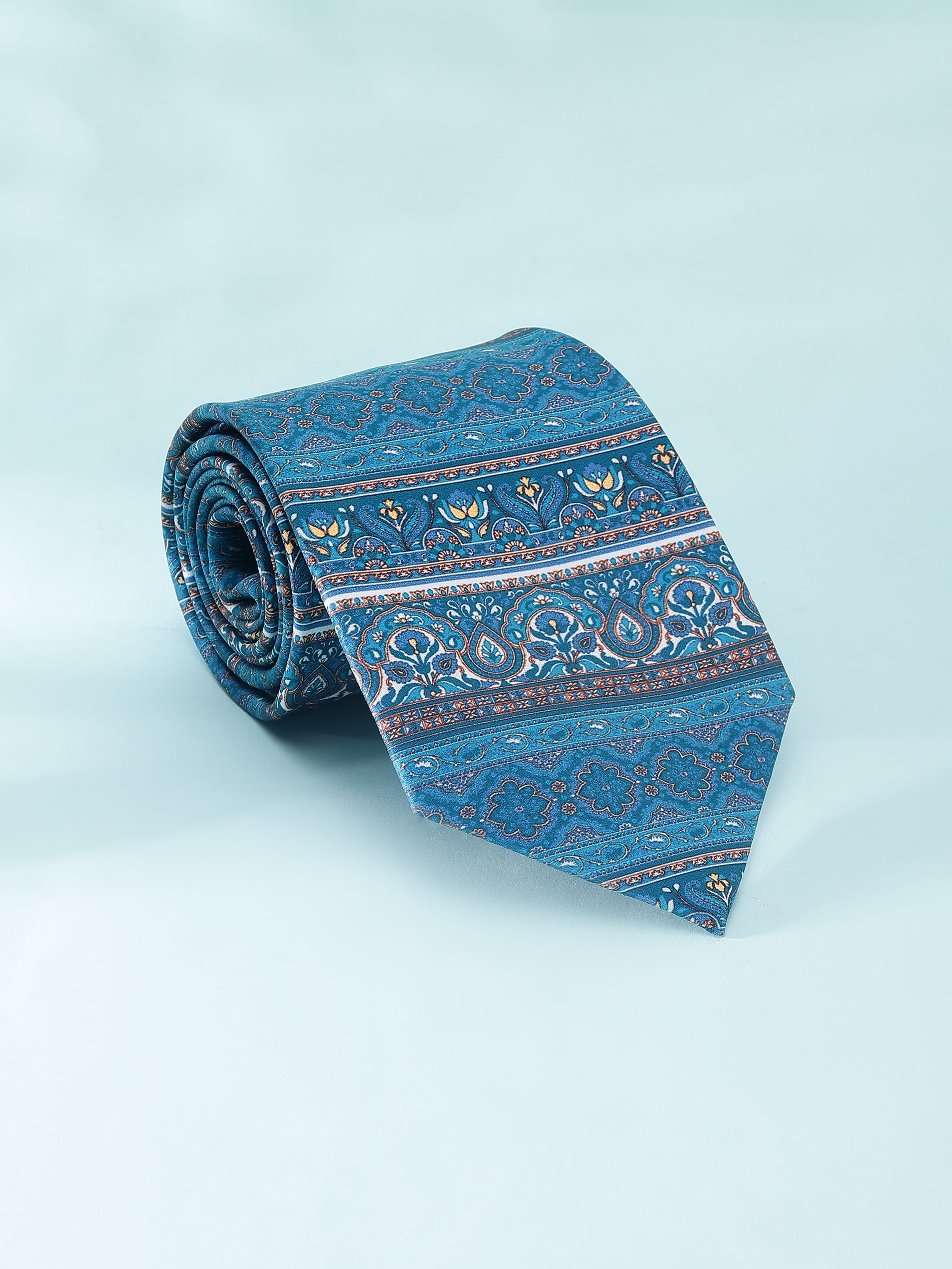 Teal Floral Border Necktie