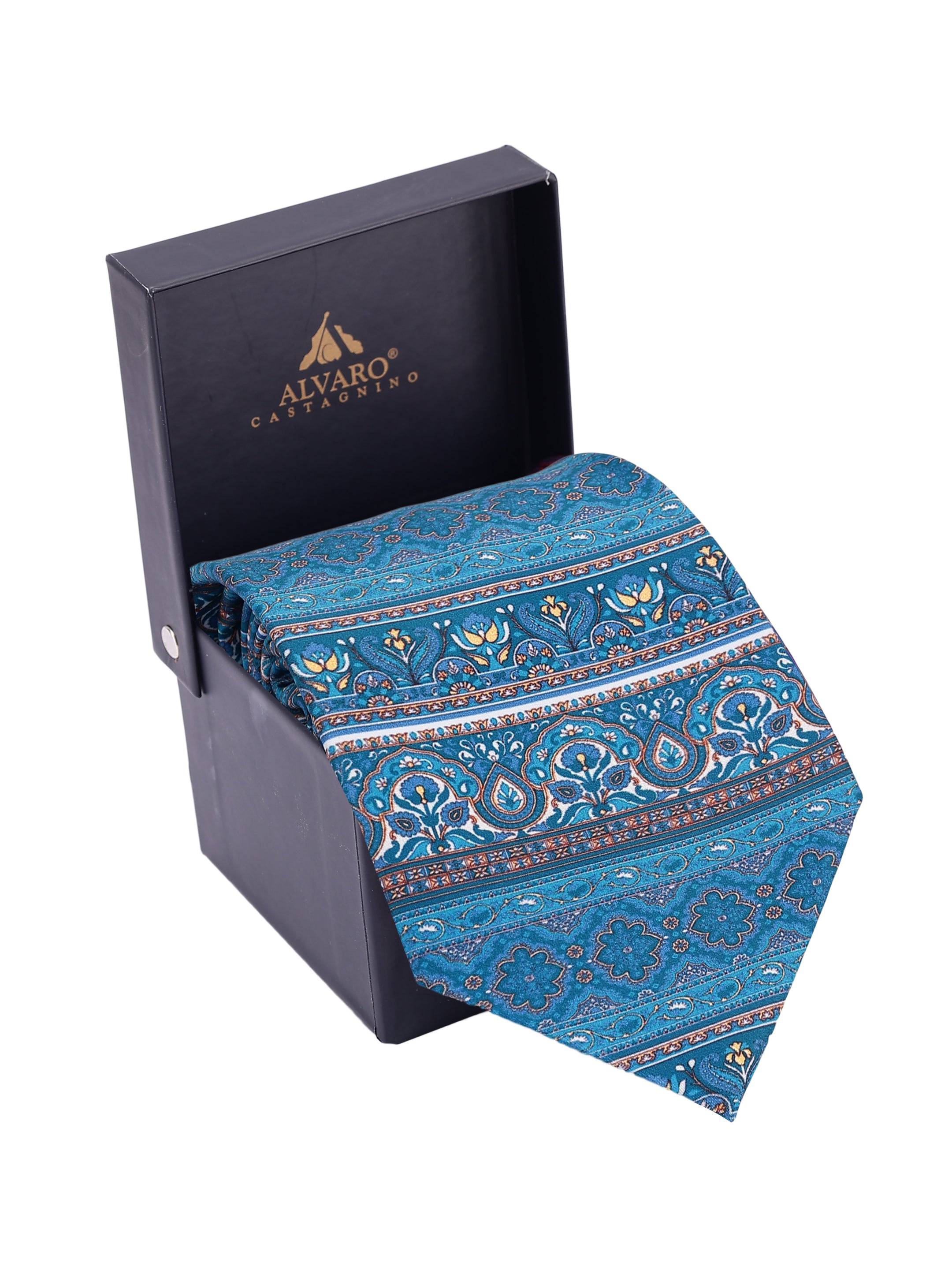 Teal Floral Border Necktie