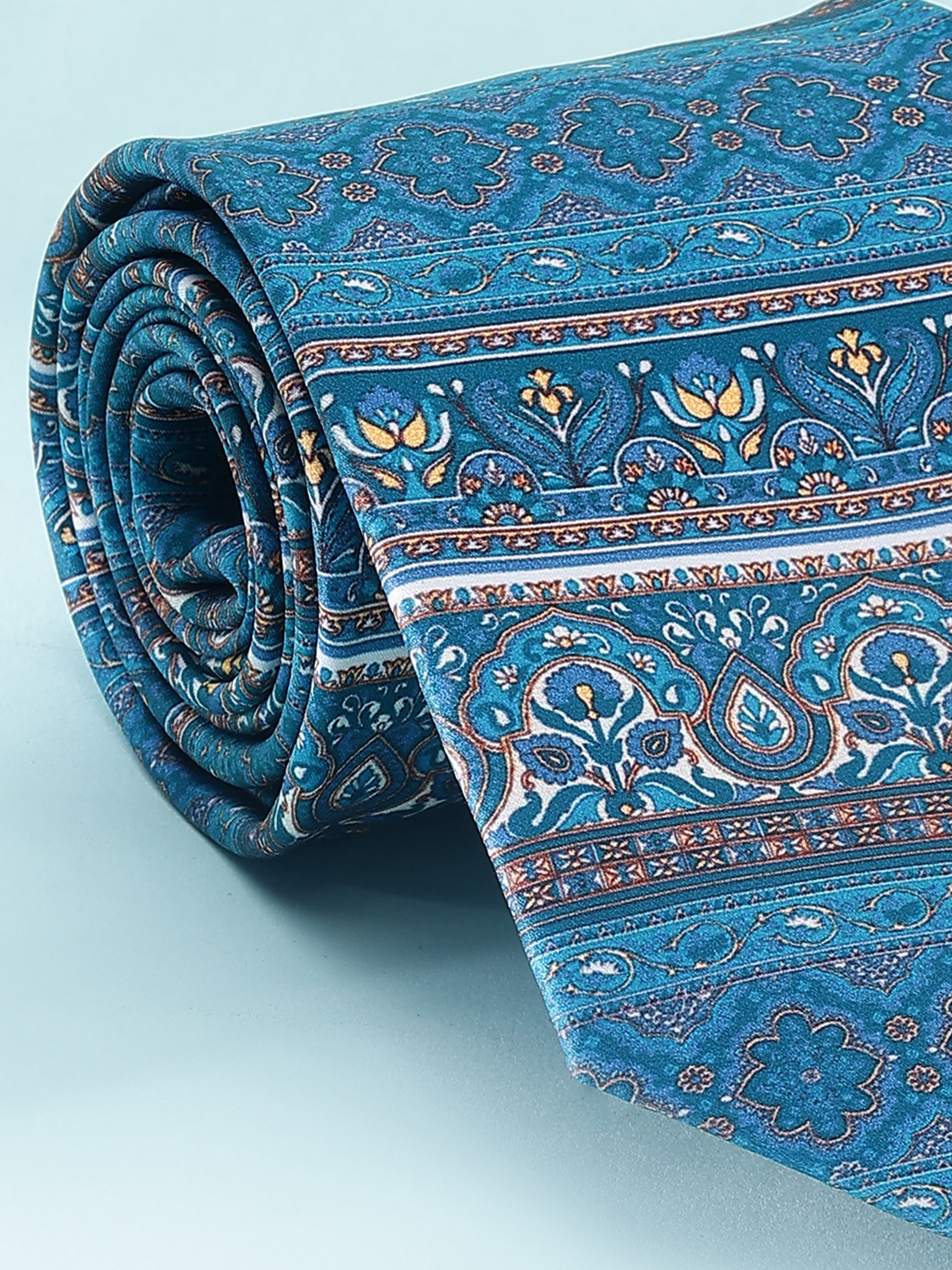 Teal Floral Border Necktie
