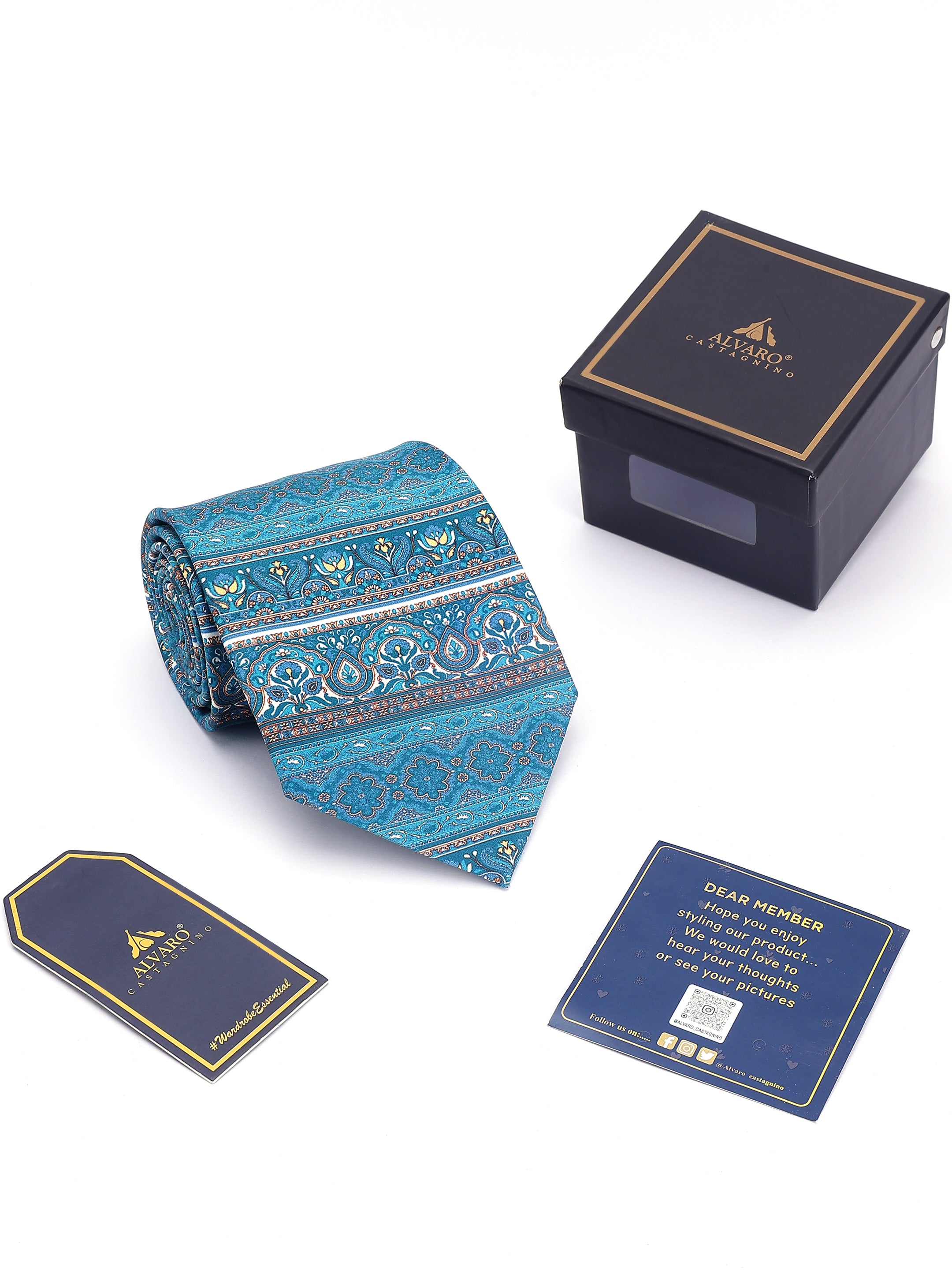 Teal Floral Border Necktie