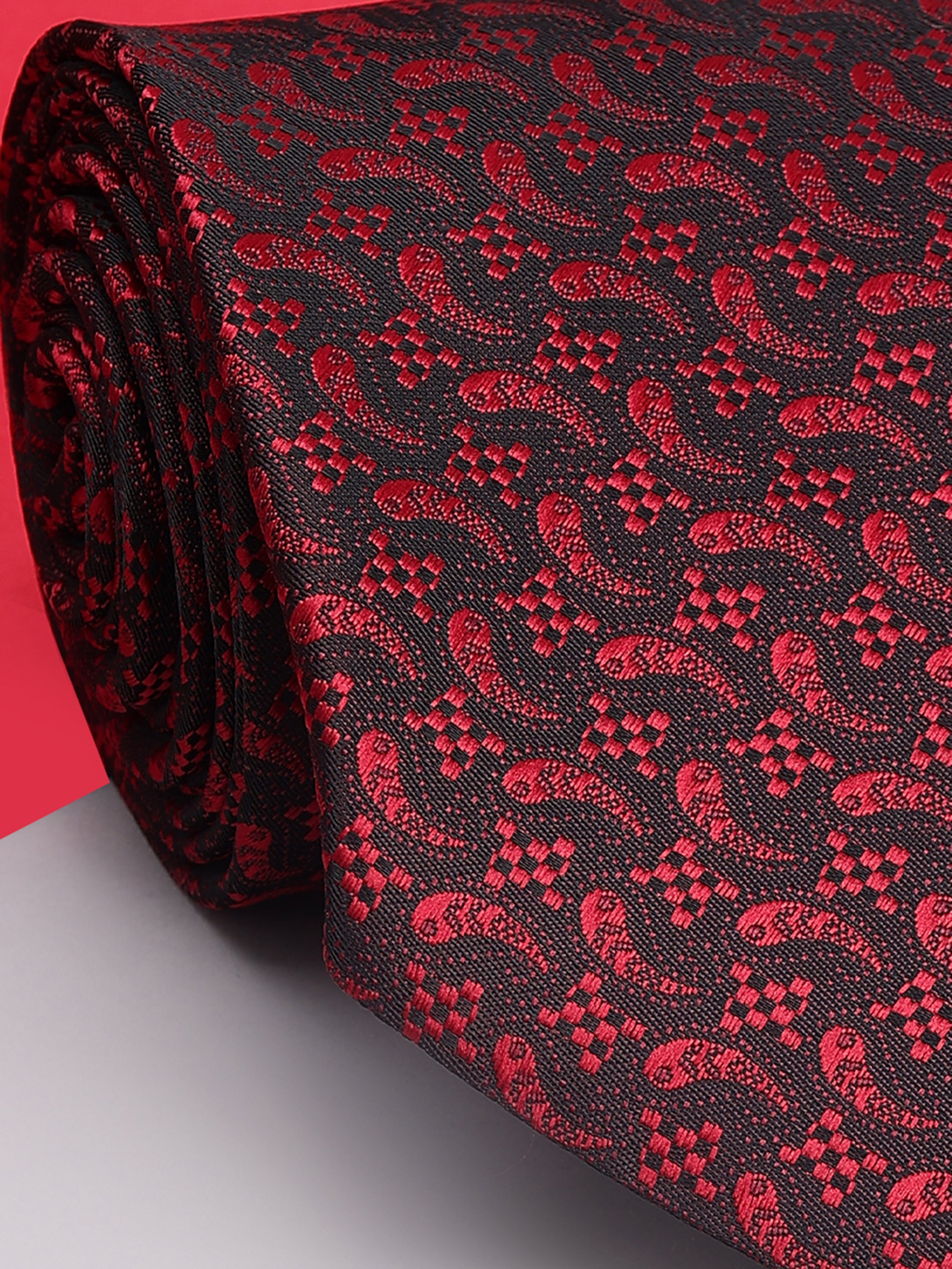 Obsidian & Crimson Micro-Paisley Necktie