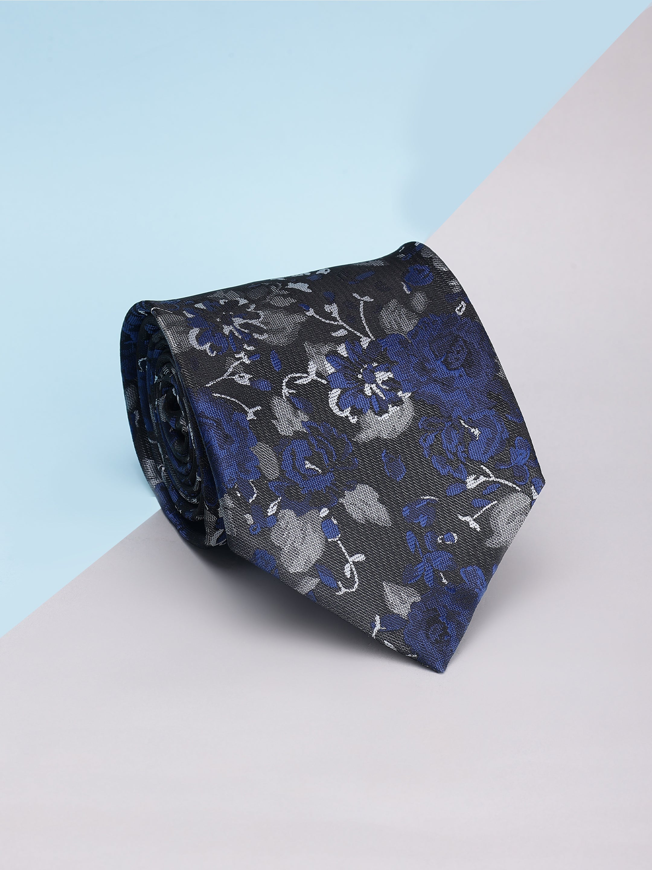 Midnight Blue & Grey Floral Luxe Necktie