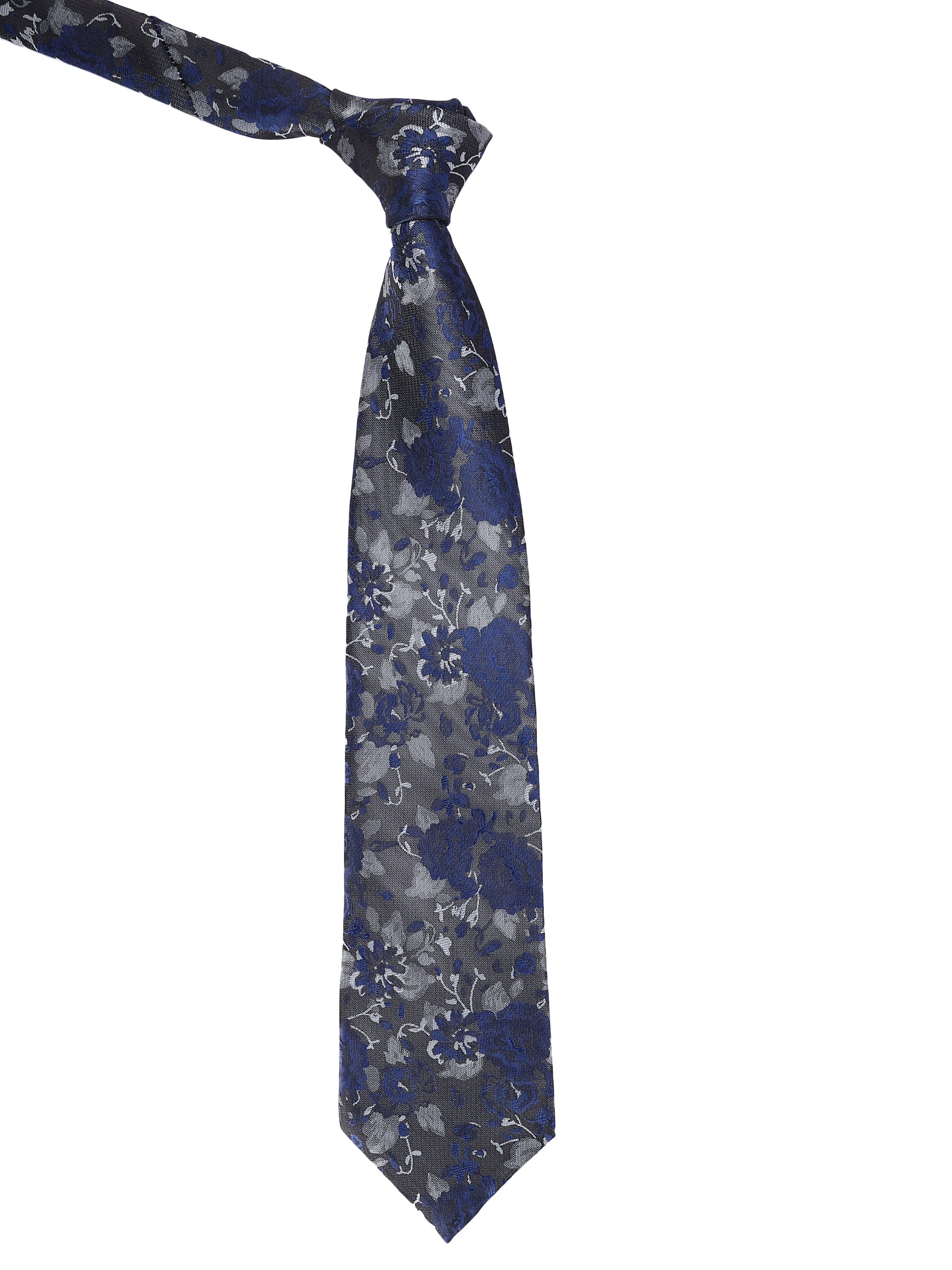 Midnight Blue & Grey Floral Luxe Necktie