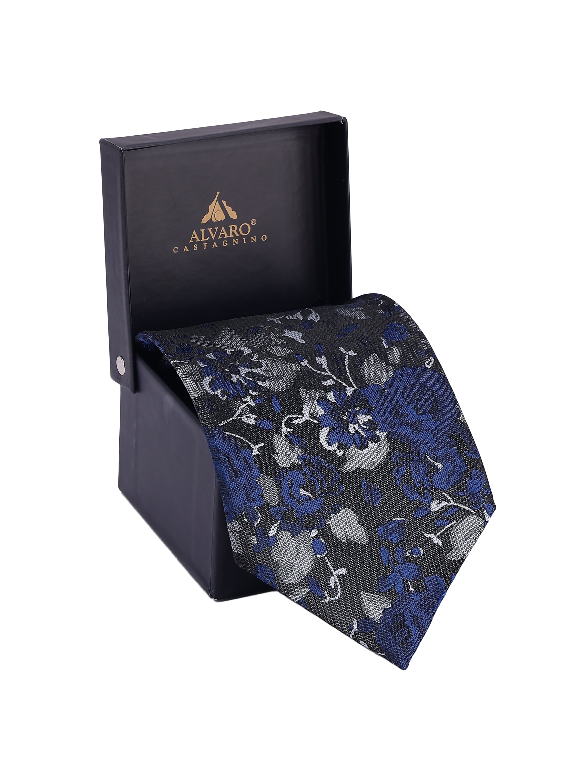 Midnight Blue & Grey Floral Luxe Necktie