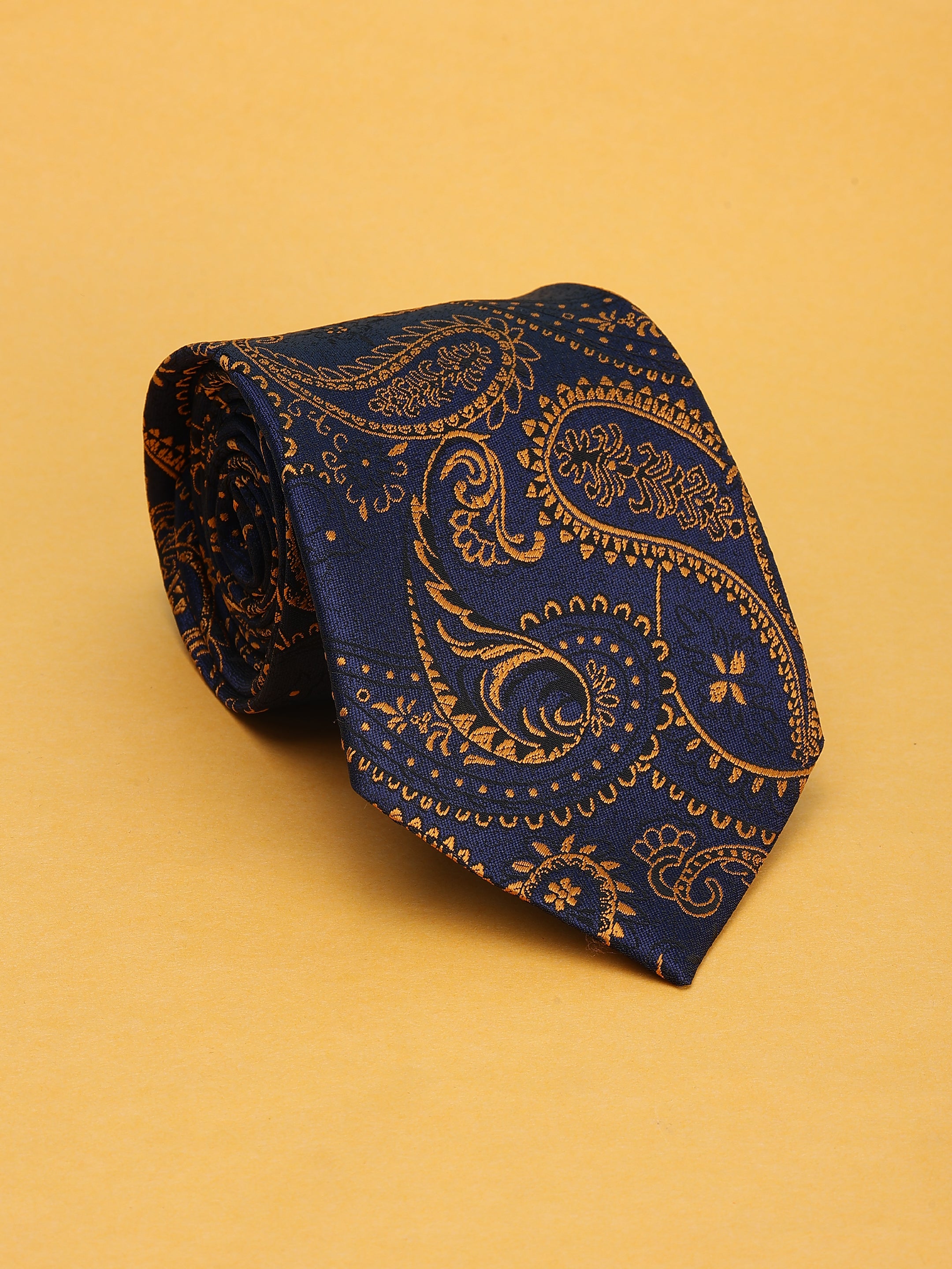 Navy & Gold Filigree Paisley Necktie