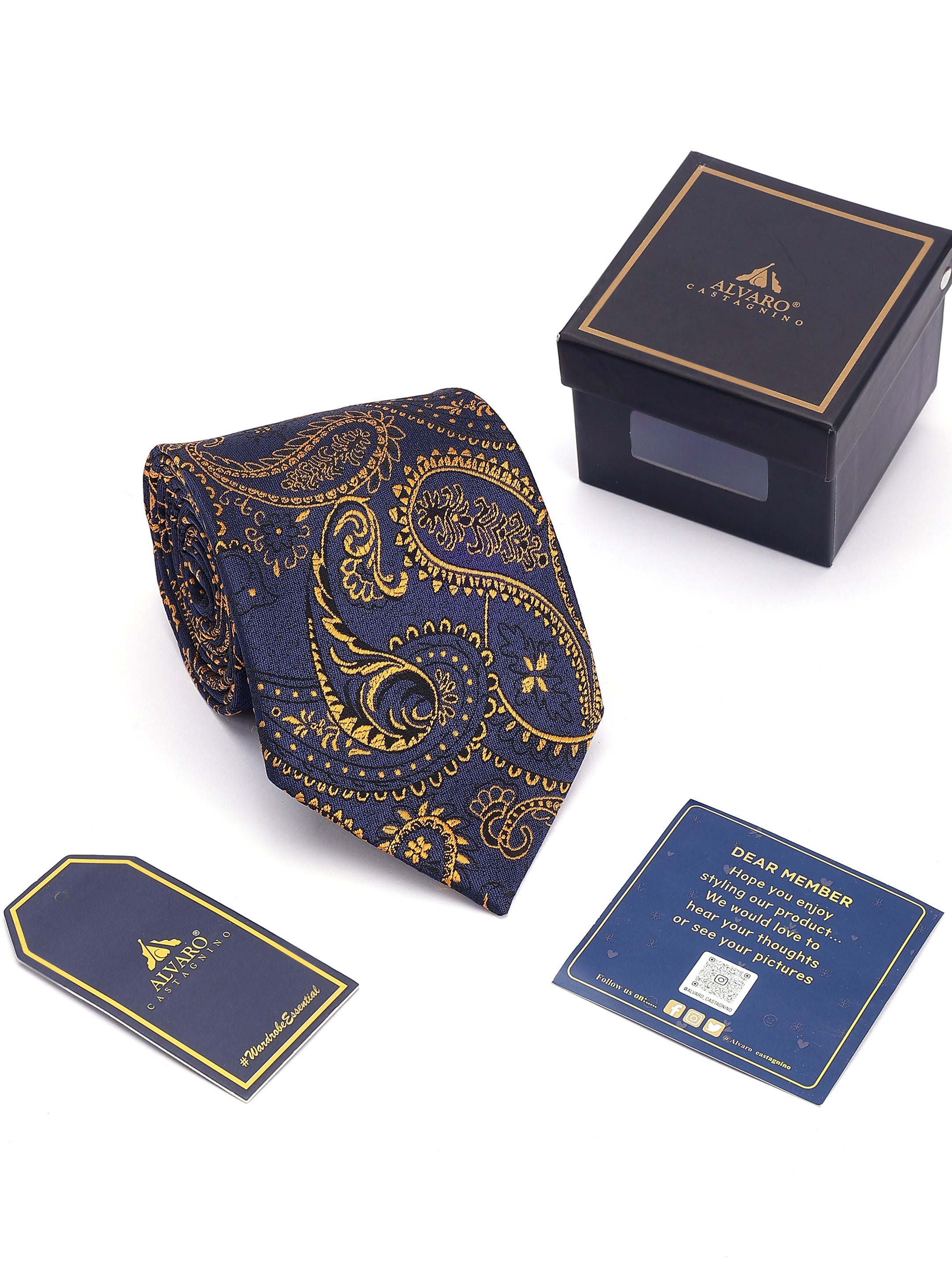 Navy & Gold Filigree Paisley Necktie