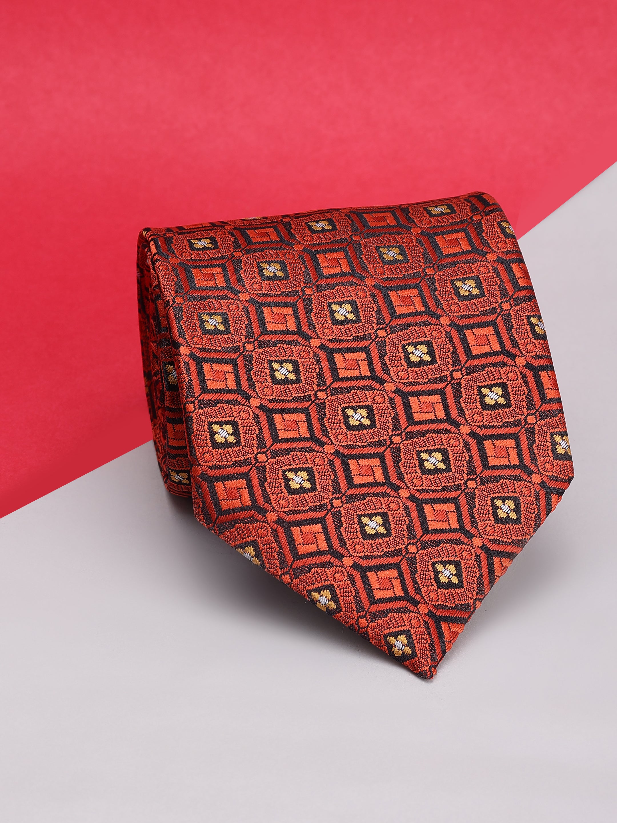 Rust-Crimson Ornate Geometric Necktie