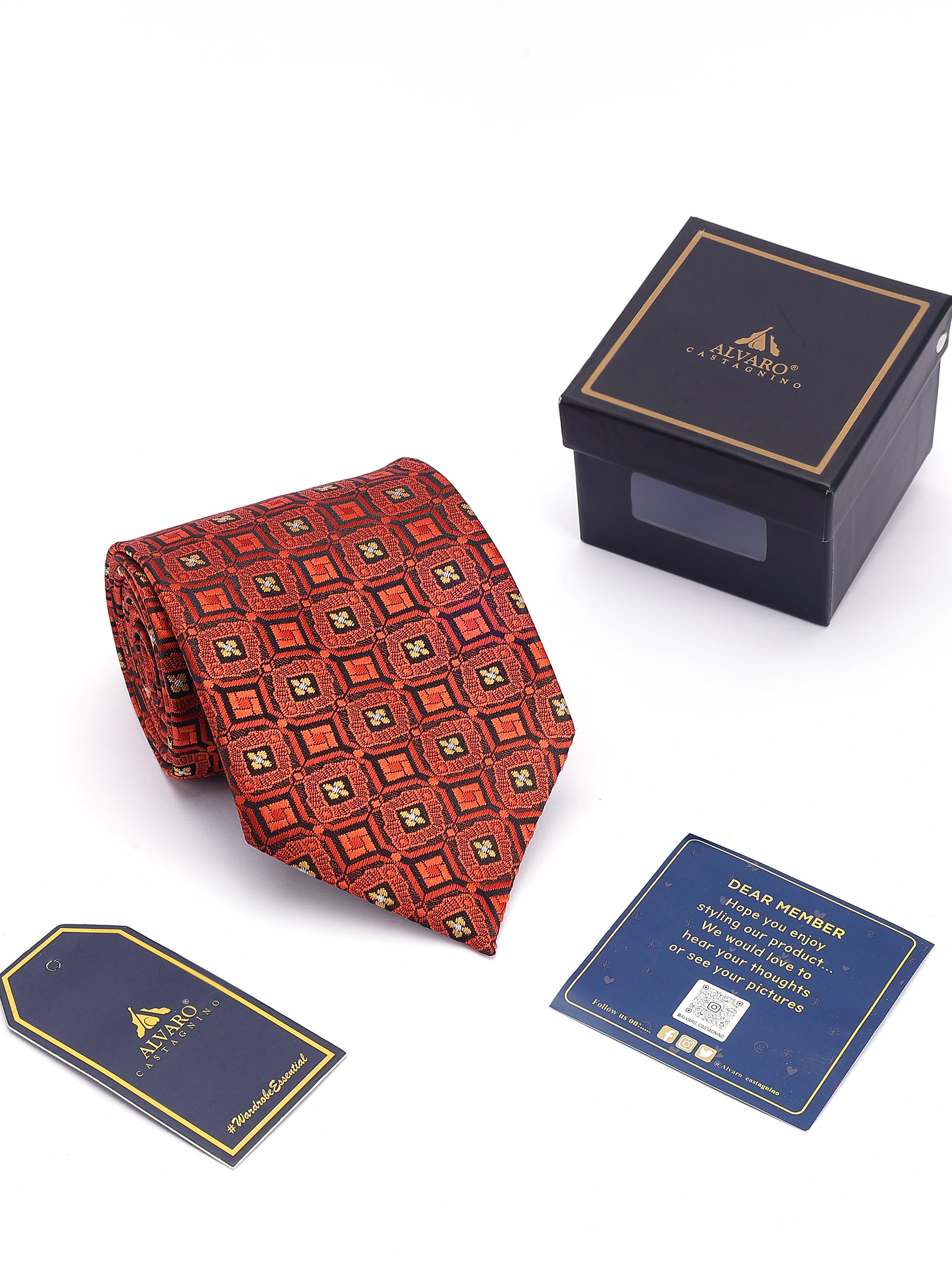 Rust-Crimson Ornate Geometric Necktie